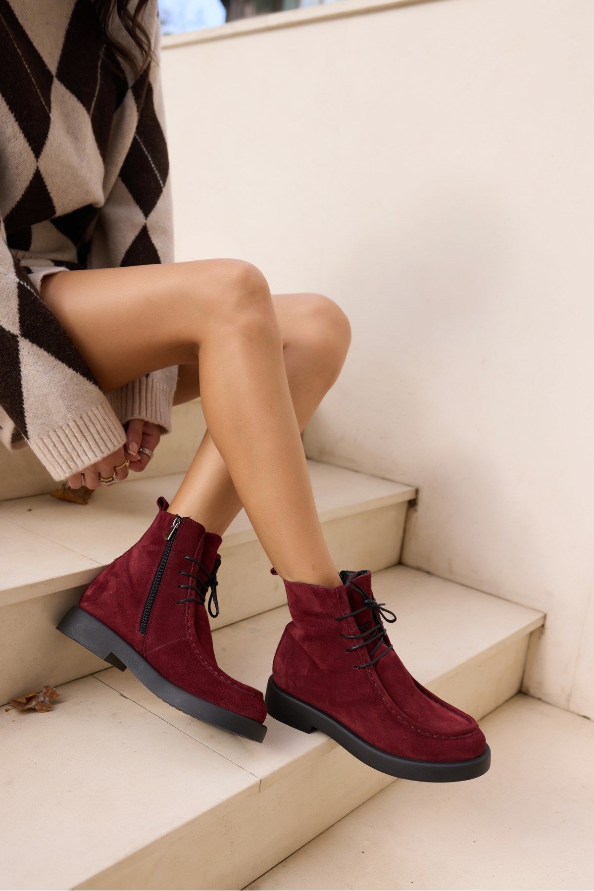 FİLİNA KADİN BORDO GERCEK SUET BAGCIK DETAY BOT