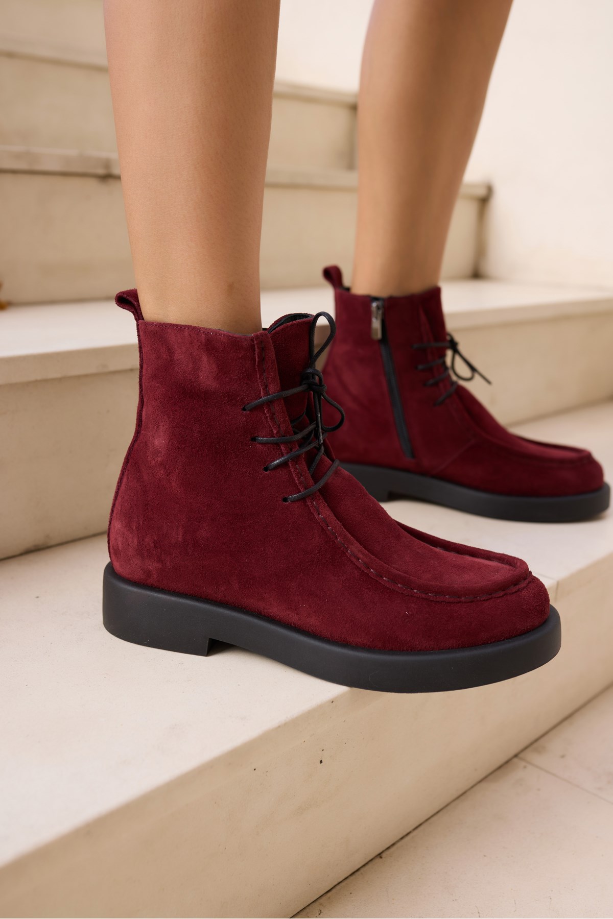FİLİNA KADİN BORDO GERCEK SUET BAGCIK DETAY BOT