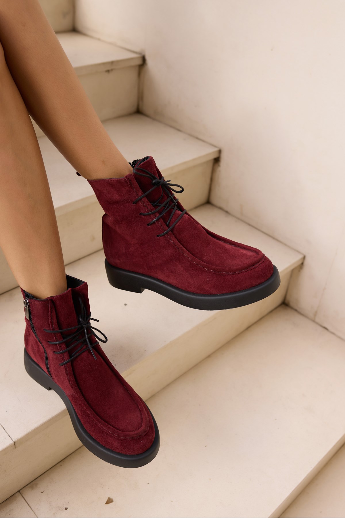 FİLİNA KADİN BORDO GERCEK SUET BAGCIK DETAY BOT