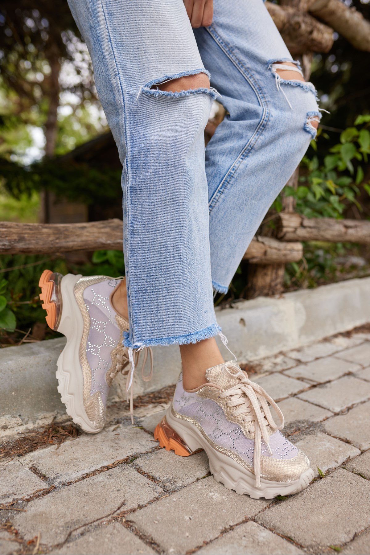 VİVA KADIN BEJ FILE TAS DETAY SNEAKER