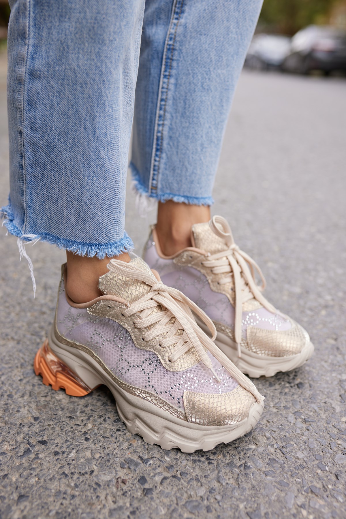 VİVA KADIN BEJ FILE TAS DETAY SNEAKER