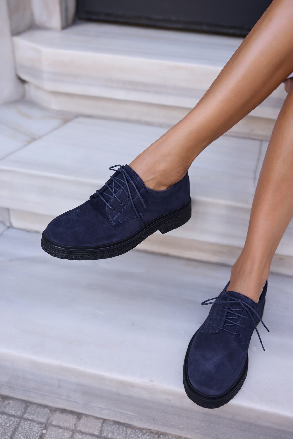 LECH KADIN LACİVERT GERCEK SUET OXFORD LOAFER AYAKKABİ