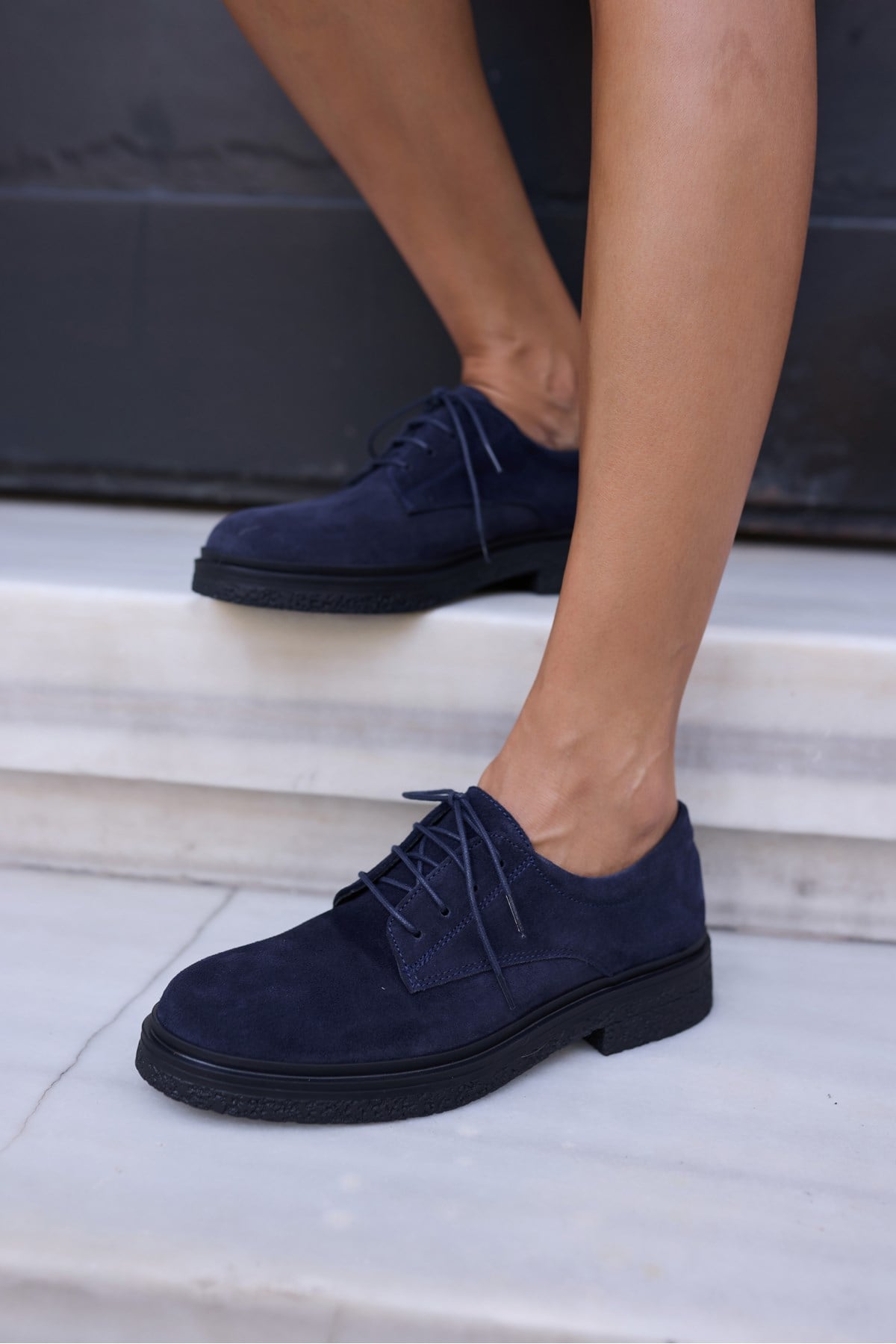 LECH KADIN LACİVERT GERCEK SUET OXFORD LOAFER AYAKKABİ