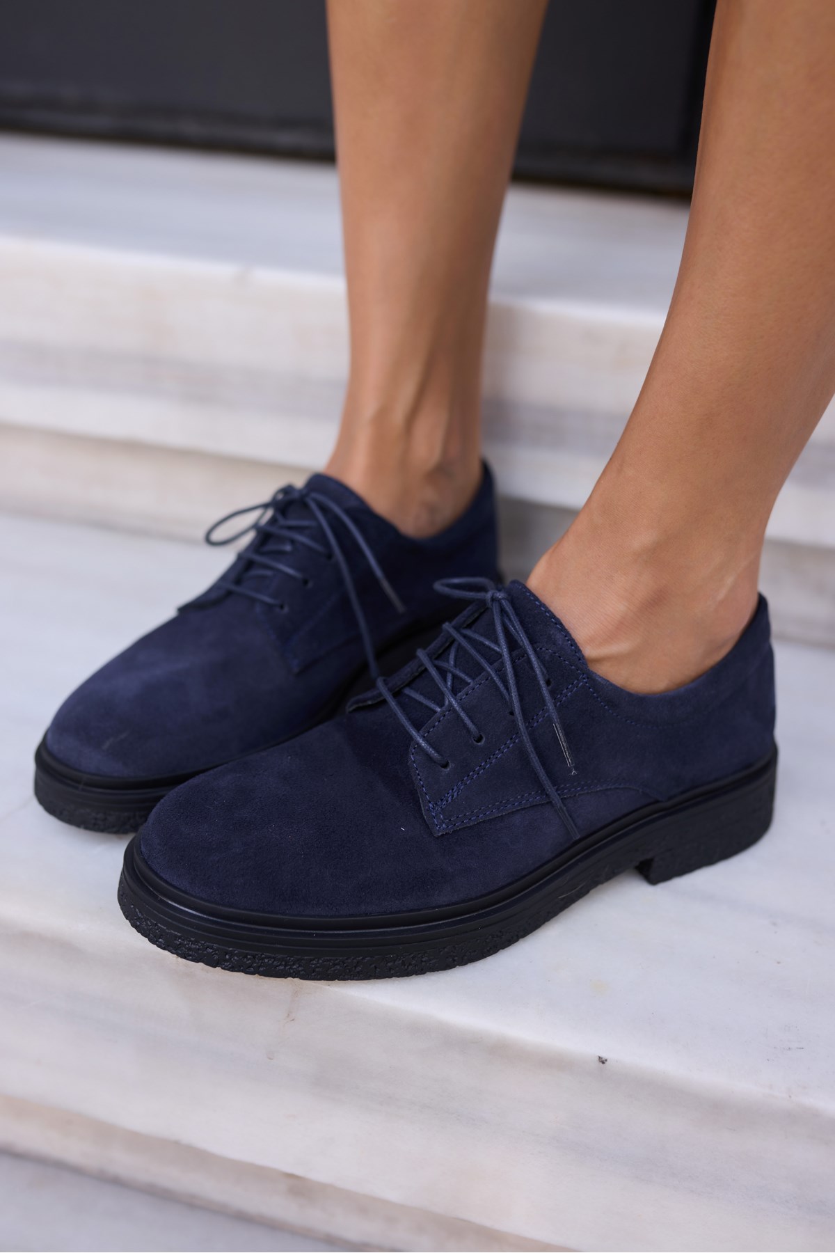 LECH KADIN LACİVERT GERCEK SUET OXFORD LOAFER AYAKKABİ