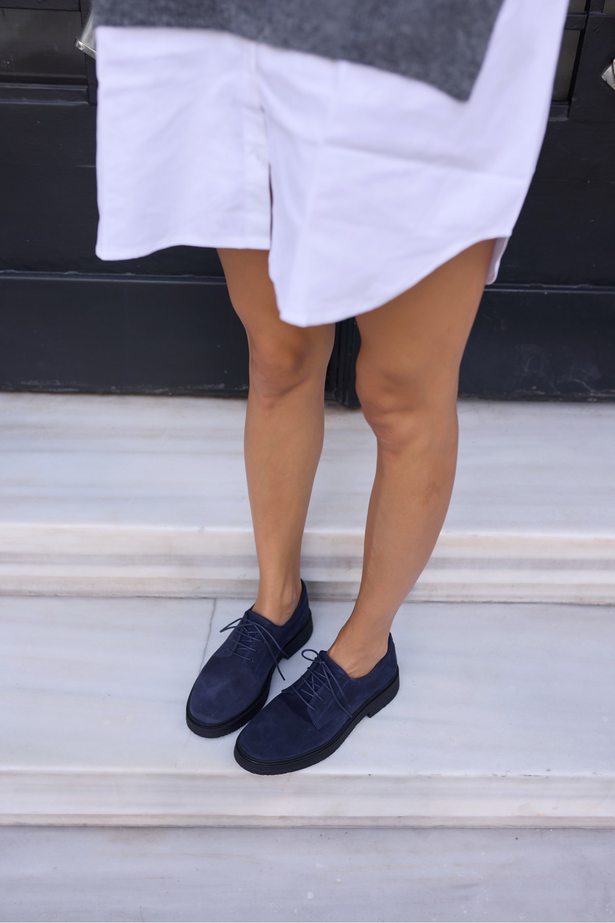 LECH KADIN LACİVERT GERCEK SUET OXFORD LOAFER AYAKKABİ