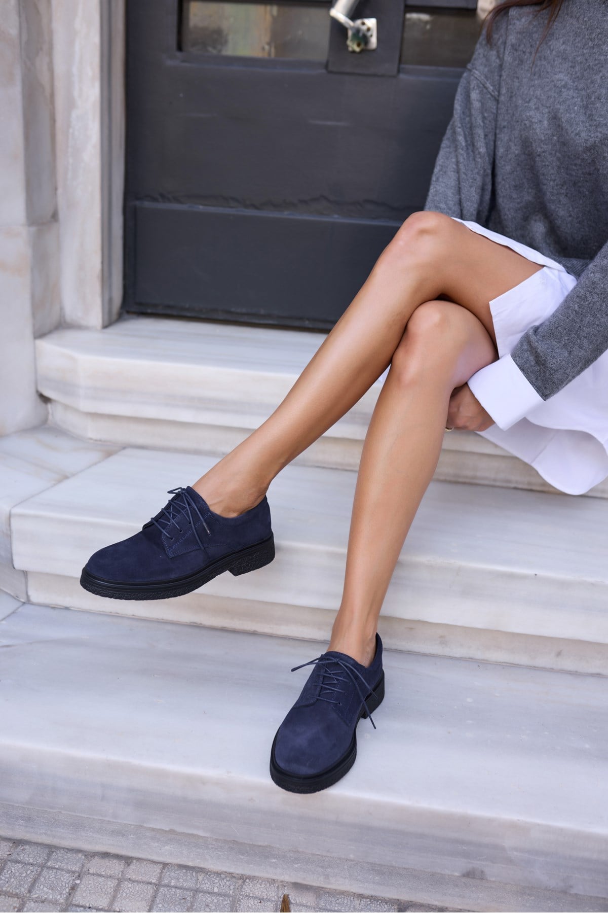 LECH KADIN LACİVERT GERCEK SUET OXFORD LOAFER AYAKKABİ