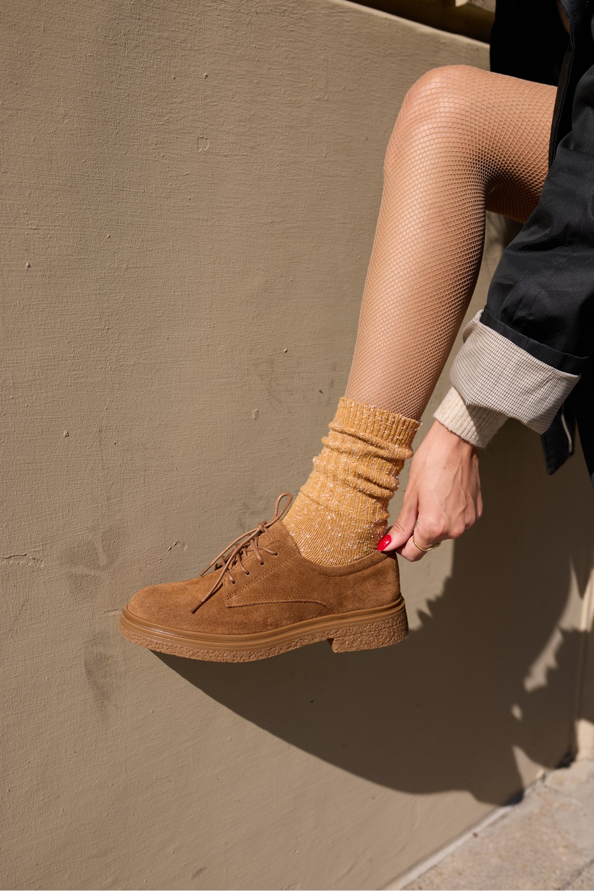 LECH KADIN TABA GERCEK SUET BAGCIKLI OXFORD LOAFER AYAKKABİ