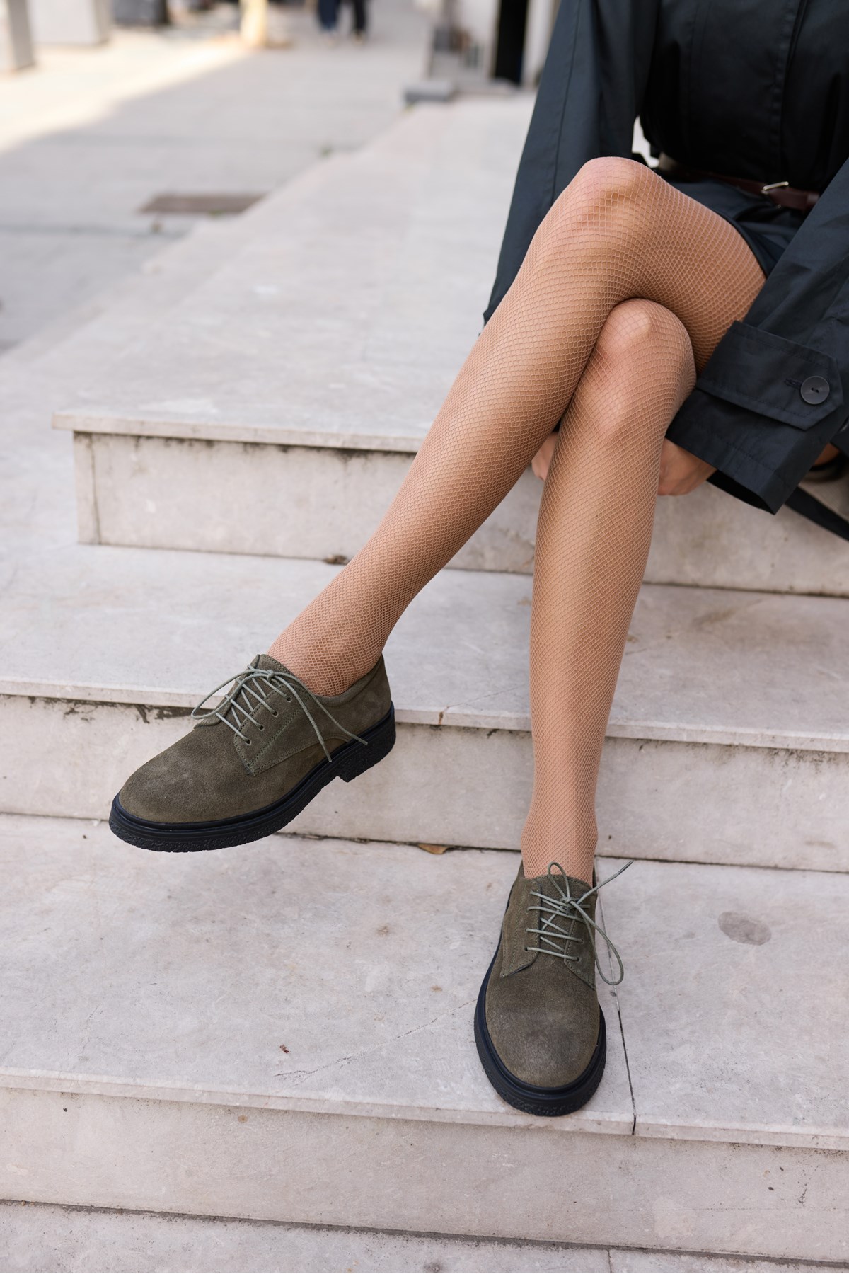 LECH KADIN HAKİ GERCEK SUET OXFORD LOAFER AYAKKABİ