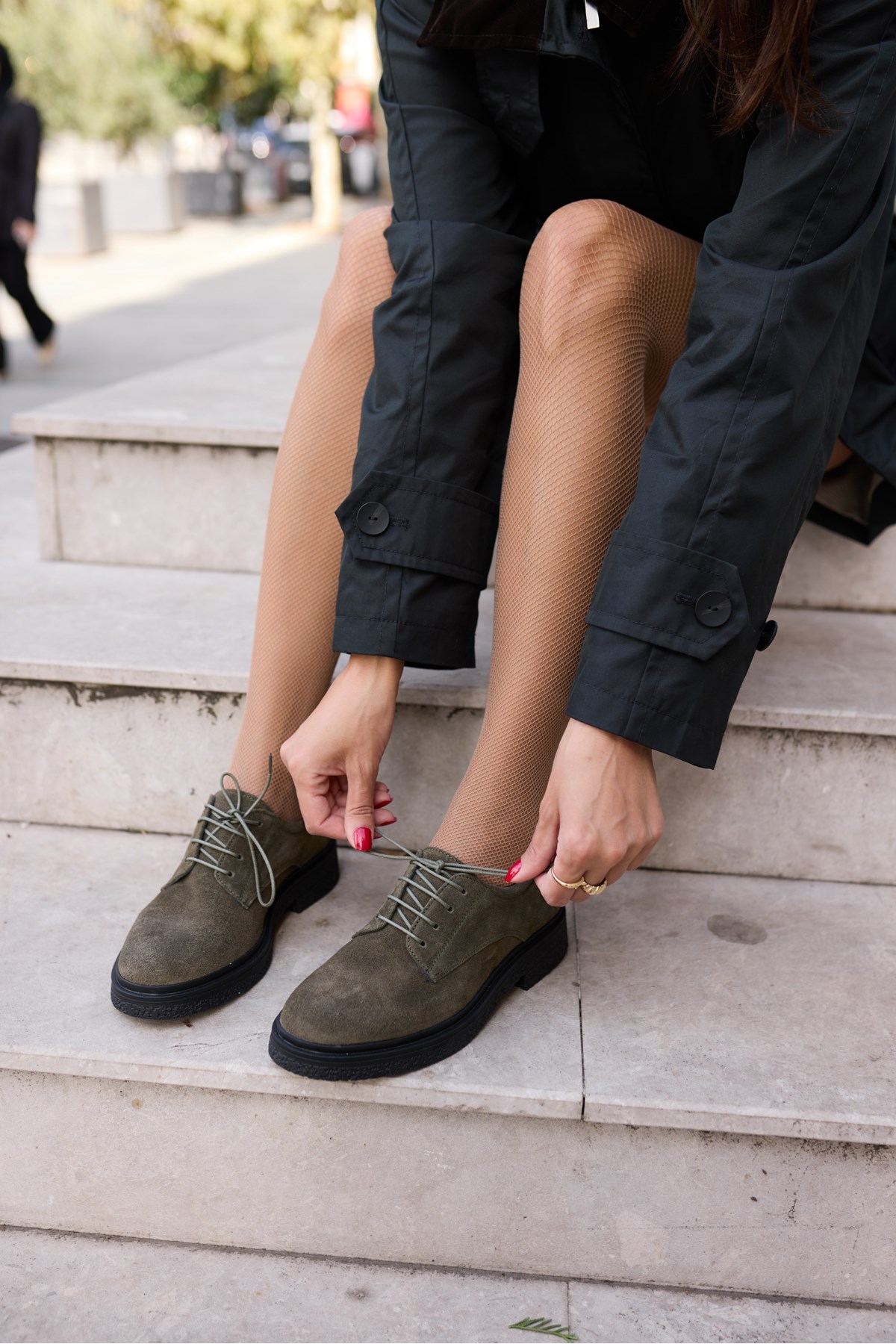 LECH KADIN HAKİ GERCEK SUET OXFORD LOAFER AYAKKABİ