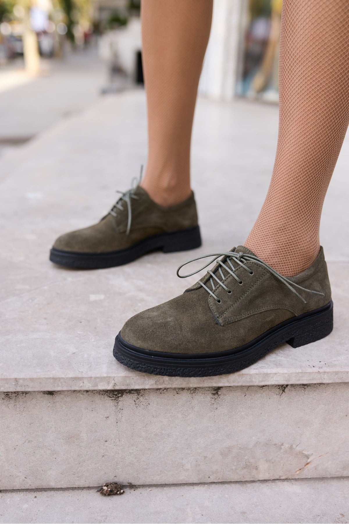 LECH KADIN HAKİ GERCEK SUET OXFORD LOAFER AYAKKABİ