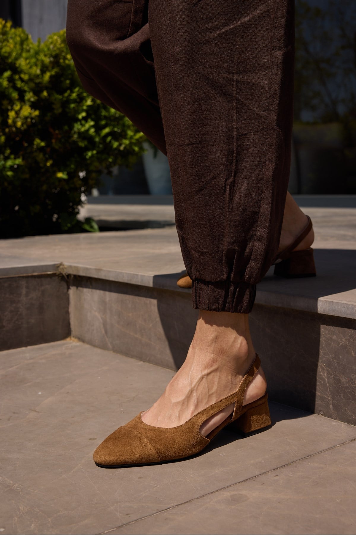 CHALO KADIN TABA NUDE DERI SUET TOPUKLU SLINGBACK AYAKKABI