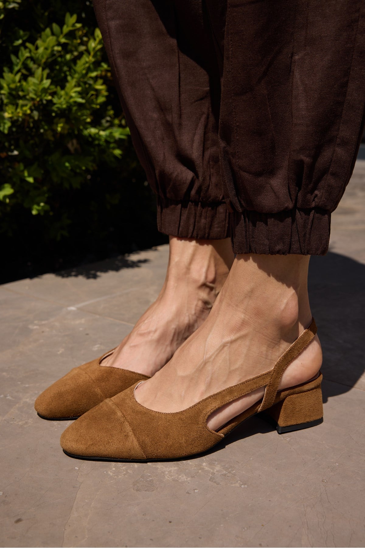 CHALO KADIN TABA NUDE DERI SUET TOPUKLU SLINGBACK AYAKKABI