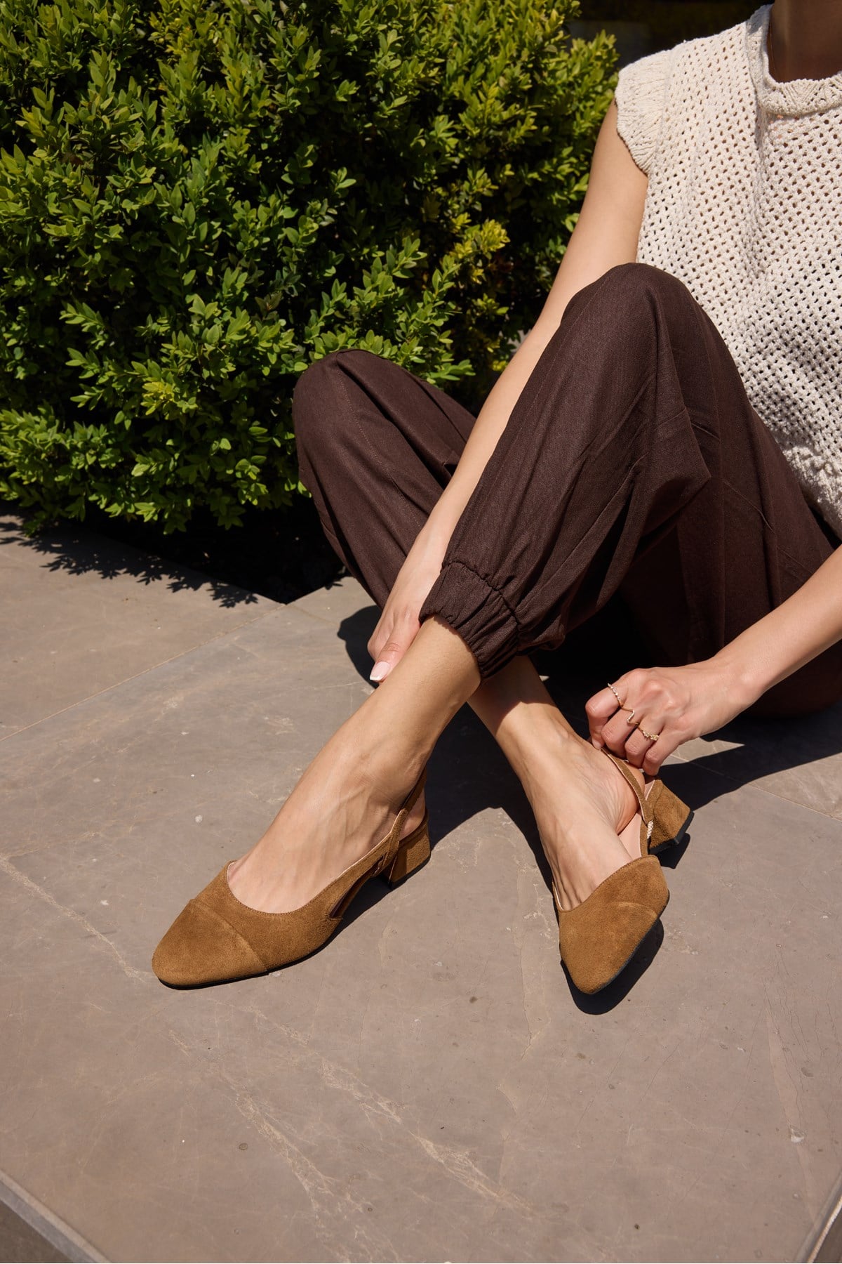 CHALO KADIN TABA NUDE DERI SUET TOPUKLU SLINGBACK AYAKKABI