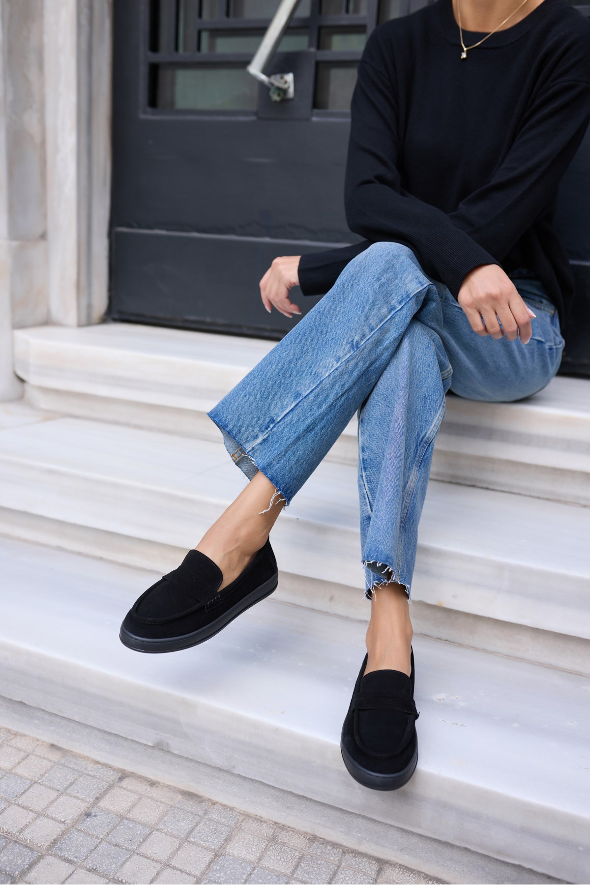CRAFT KADIN SİYAH DERİ SUET LOAFER AYAKKABİ