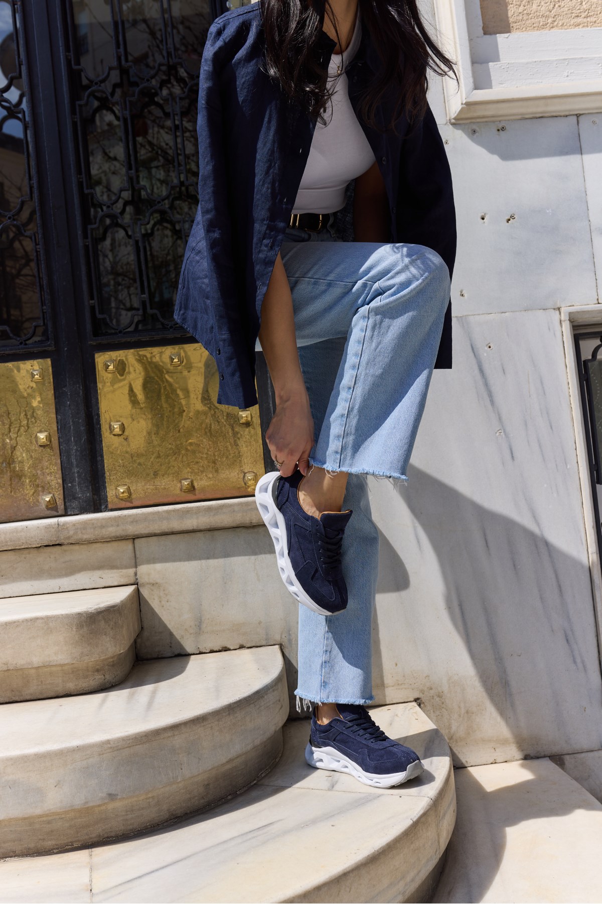 LESTİRO KADİN LACİVERT GERCEK DERİ SÜET BAGCIKLI SNEAKER