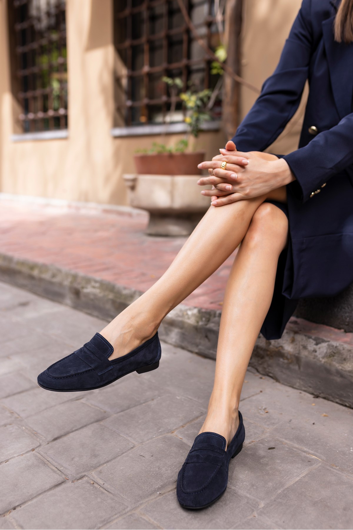 OTTON KADİN LACİVERT GERCEK SUET LOAFER BABET