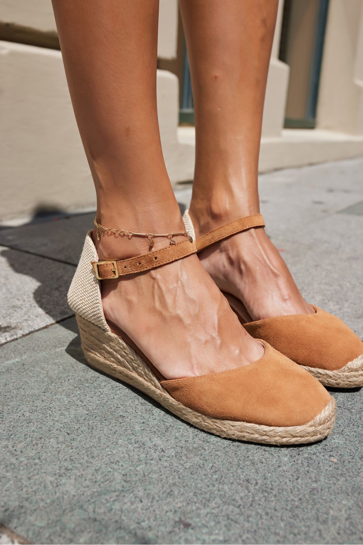 MİSS KADIN TABA GERCEK DERİ SÜET ESPADRIL 5 CM TABAN SANDALET
