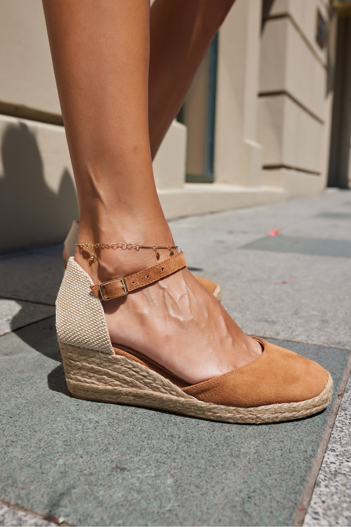 MİSS KADIN TABA GERCEK DERİ SÜET ESPADRIL 5 CM TABAN SANDALET