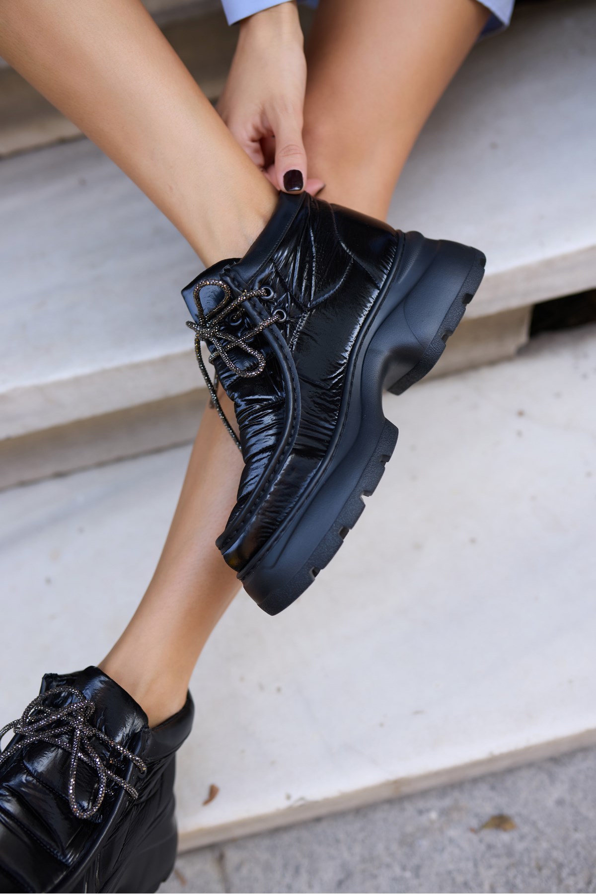 TELBORA KADİN SİYAH PARASUT KUMAS EVA TABAN BOT