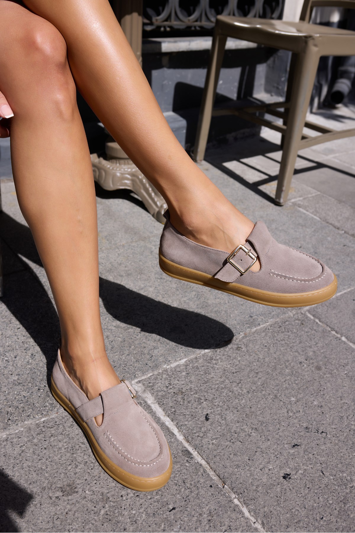 CARMEN KADIN VİZON GERCEK SUET LOAFER TOKALİ AYAKKABİ