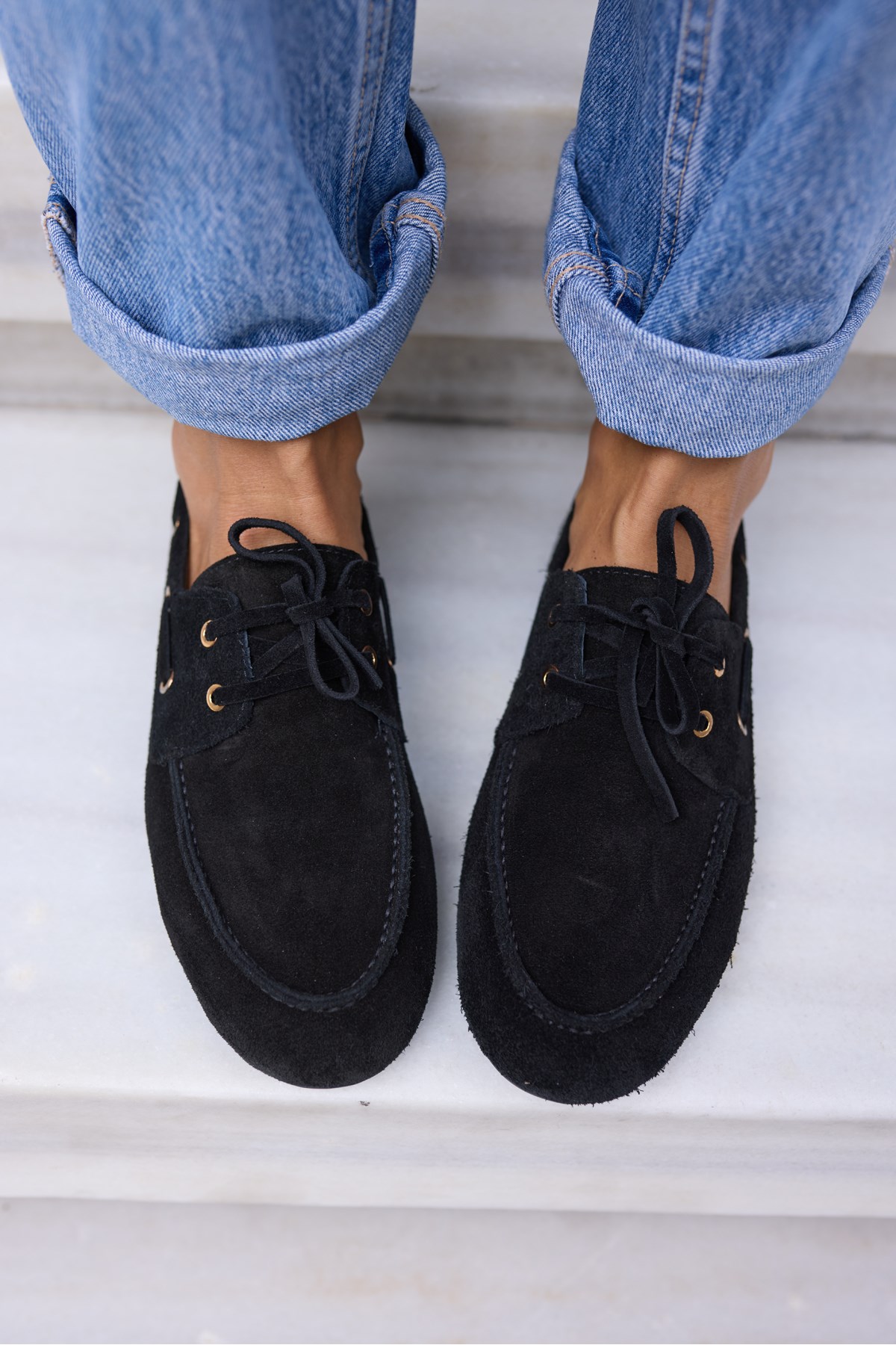 CLARO KADIN SİYAH GERCEK SUET LOAFER AYAKKABİ
