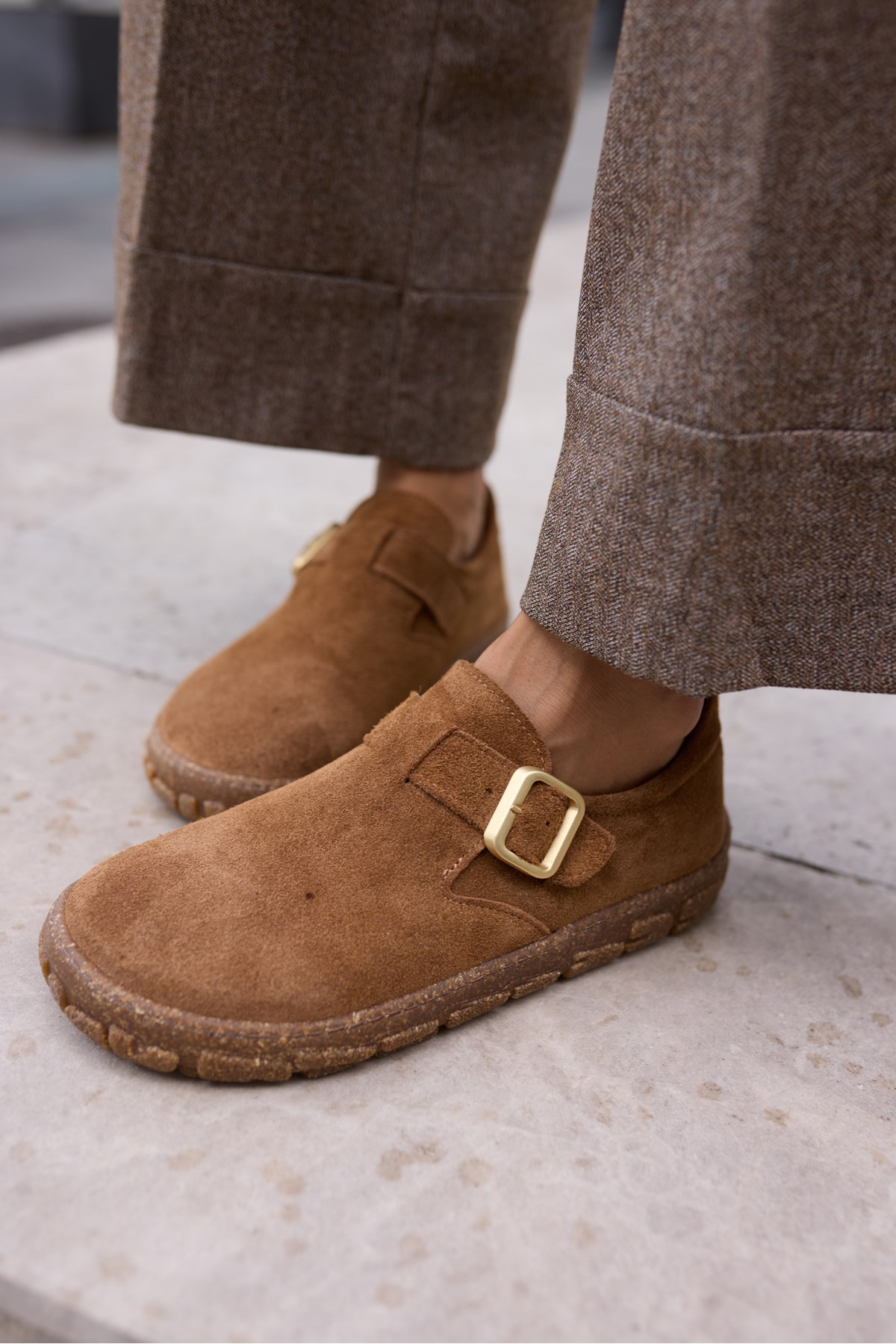 ALESSİ KADIN TABA TUTUN SUET KAUCUK TABAN LOAFER AYAKKABİ