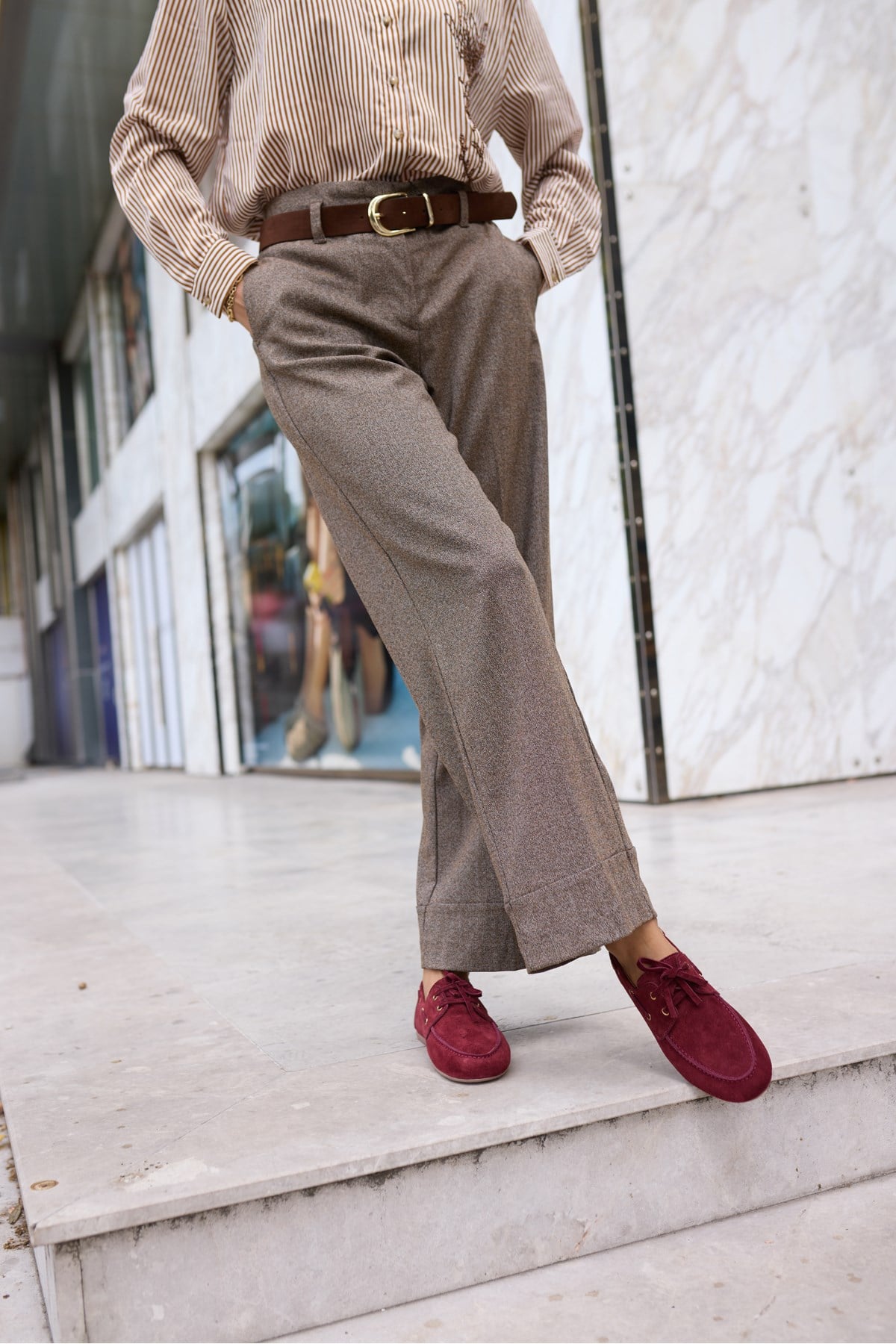CLARO KADIN BORDO GERCEK SUET LOAFER AYAKKABİ