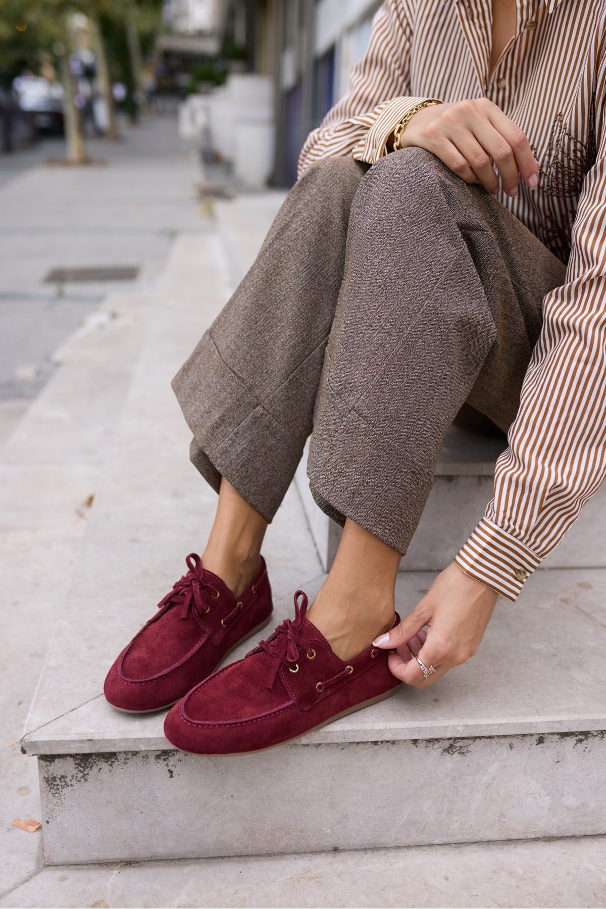 CLARO KADIN BORDO GERCEK SUET LOAFER AYAKKABİ