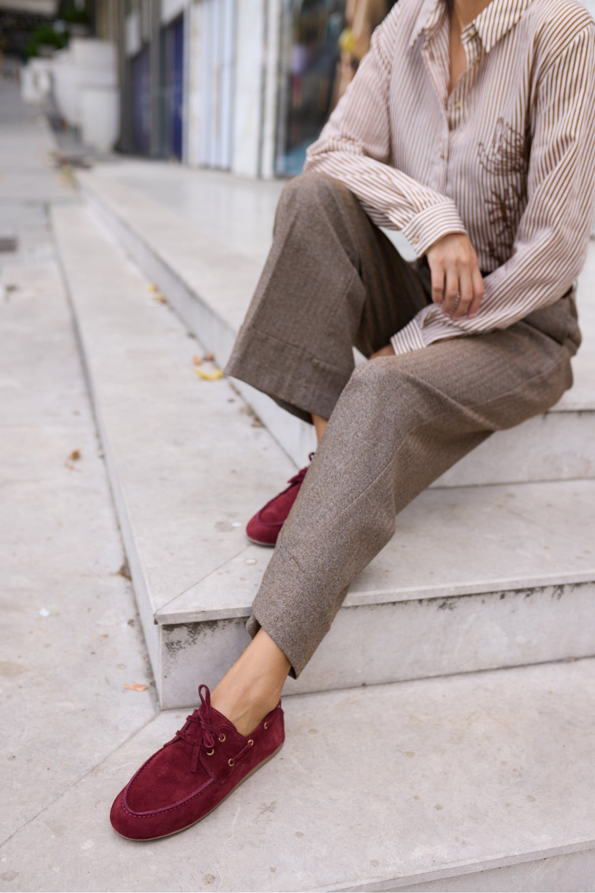 CLARO KADIN BORDO GERCEK SUET LOAFER AYAKKABİ