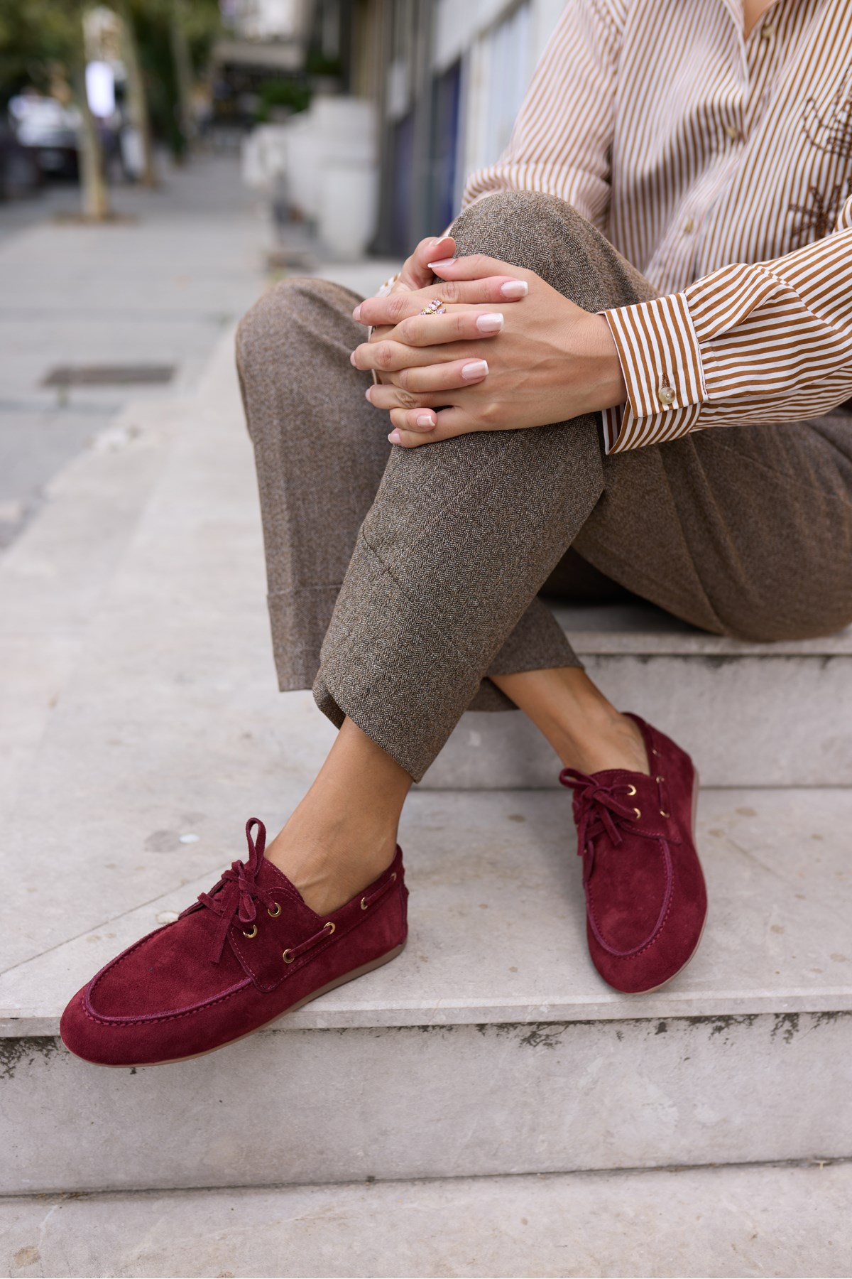 CLARO KADIN BORDO GERCEK SUET LOAFER AYAKKABİ
