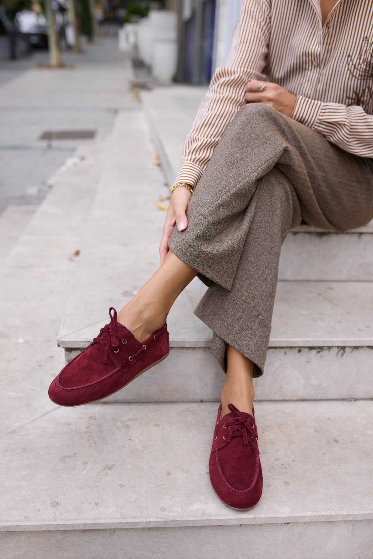 CLARO KADIN BORDO GERCEK SUET LOAFER AYAKKABİ