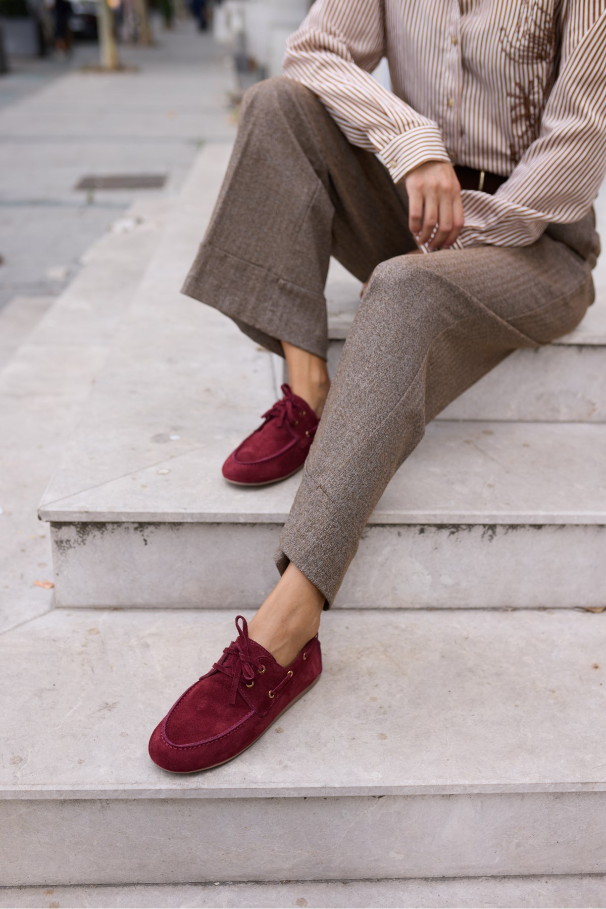 CLARO KADIN BORDO GERCEK SUET LOAFER AYAKKABİ