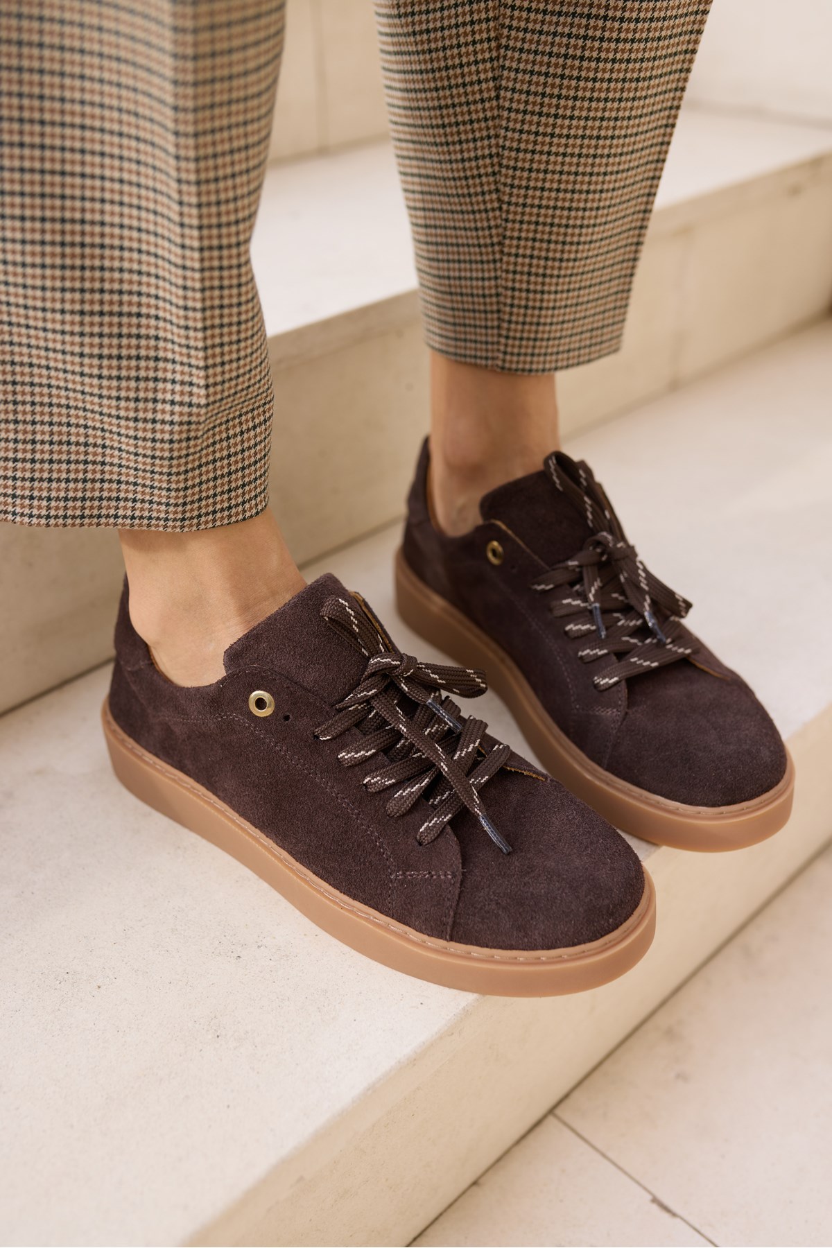 RASPA KADIN KAHVERENGİ GERCEK DERİ SUET BAGCIKLI SNEAKER