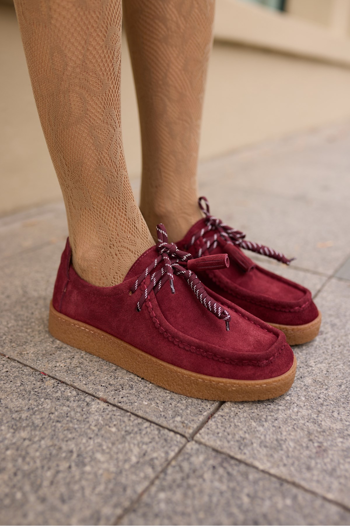 LEMARİO KADİN BORDO GERÇEK DERİ SUET BAGCIK DETAY LOAFER AYAKKABİ