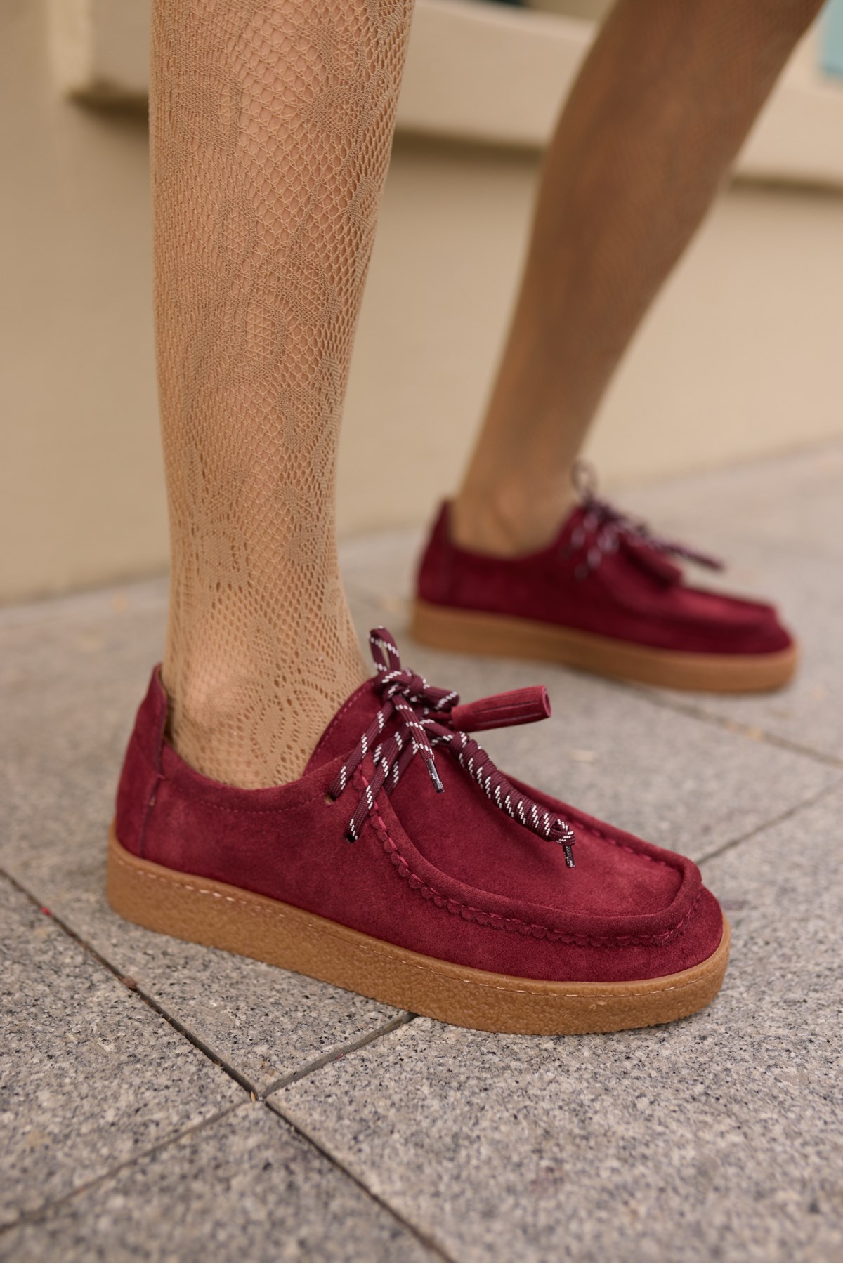 LEMARİO KADİN BORDO GERÇEK DERİ SUET BAGCIK DETAY LOAFER AYAKKABİ
