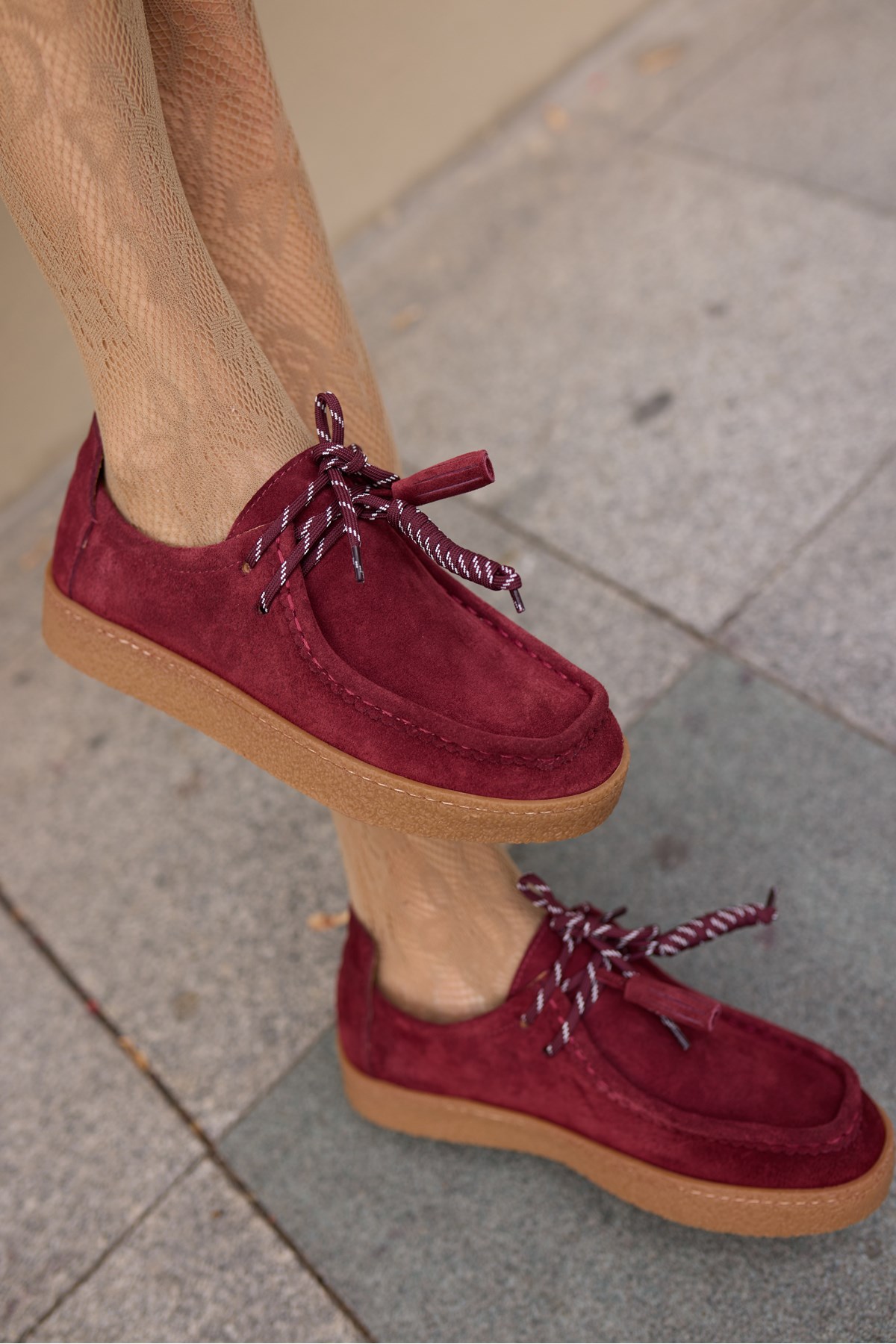 LEMARİO KADİN BORDO GERÇEK DERİ SUET BAGCIK DETAY LOAFER AYAKKABİ