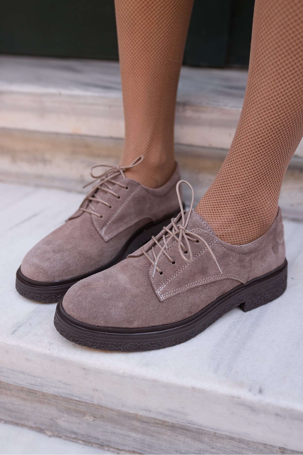 LECH KADIN VİZON GERCEK SUET LOAFER OXFORD AYAKKABİ