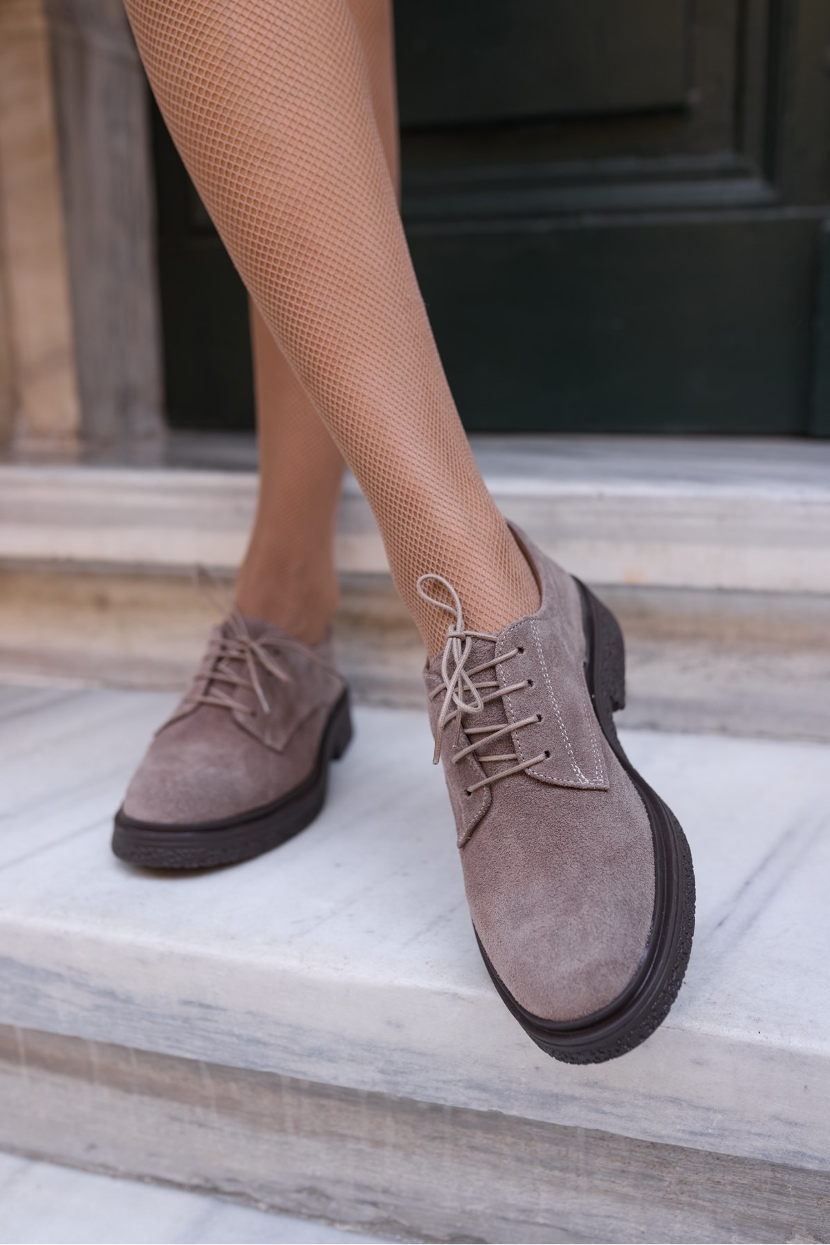 LECH KADIN VİZON GERCEK SUET LOAFER OXFORD AYAKKABİ