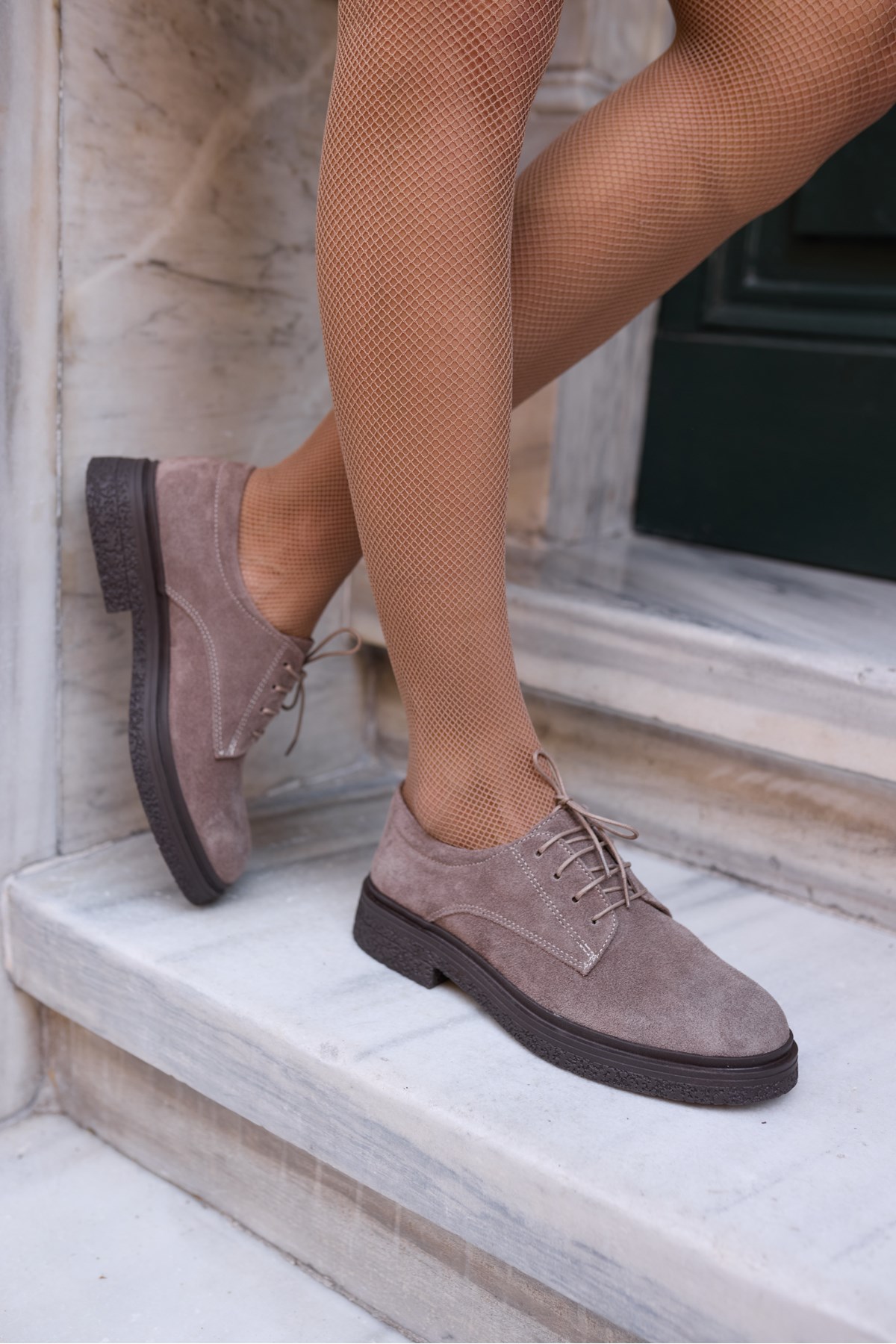 LECH KADIN VİZON GERCEK SUET LOAFER OXFORD AYAKKABİ