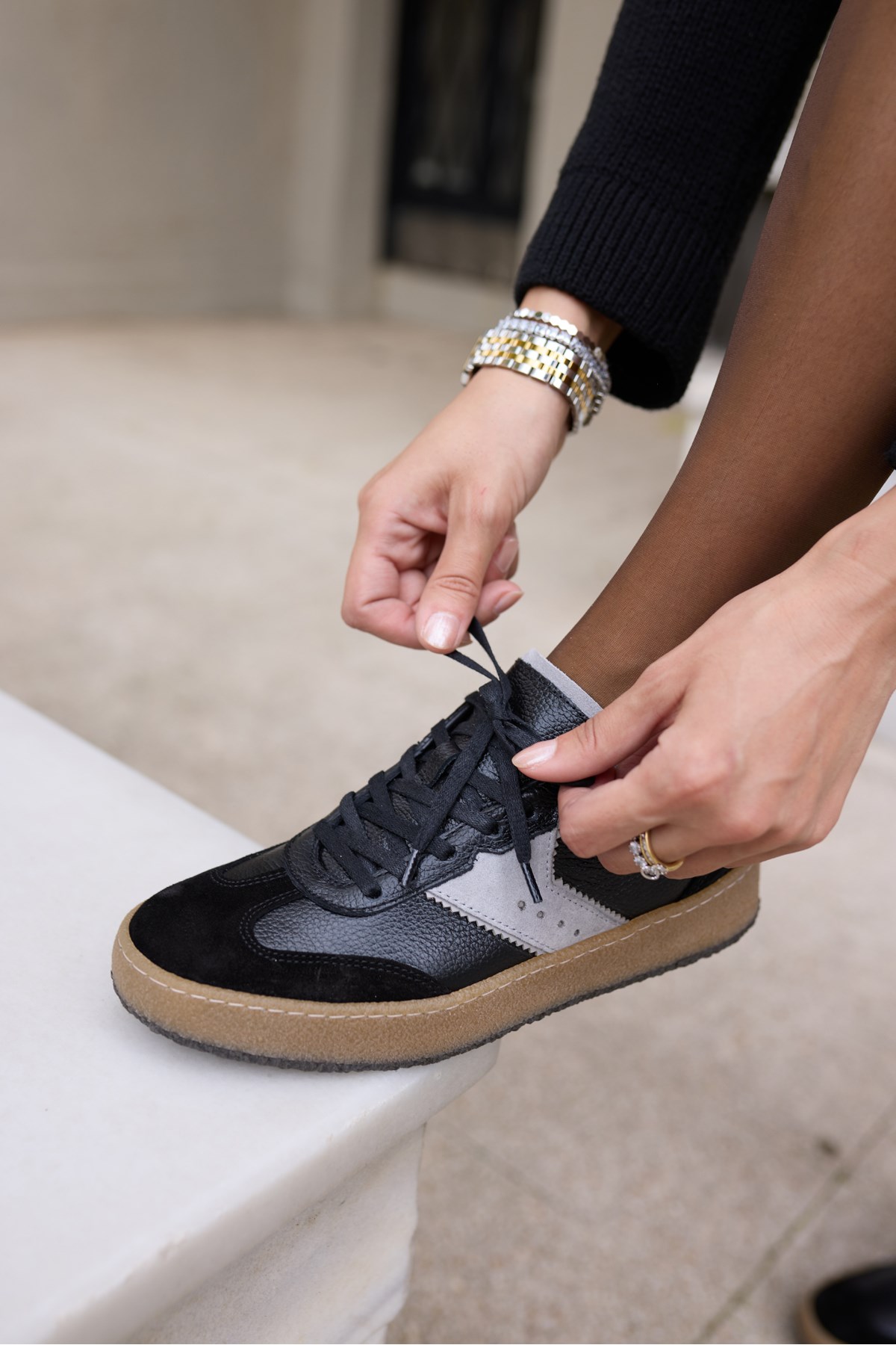 CORİA KADİN SİYAH GERCEK DERİ BAGCIKLI SNEAKER