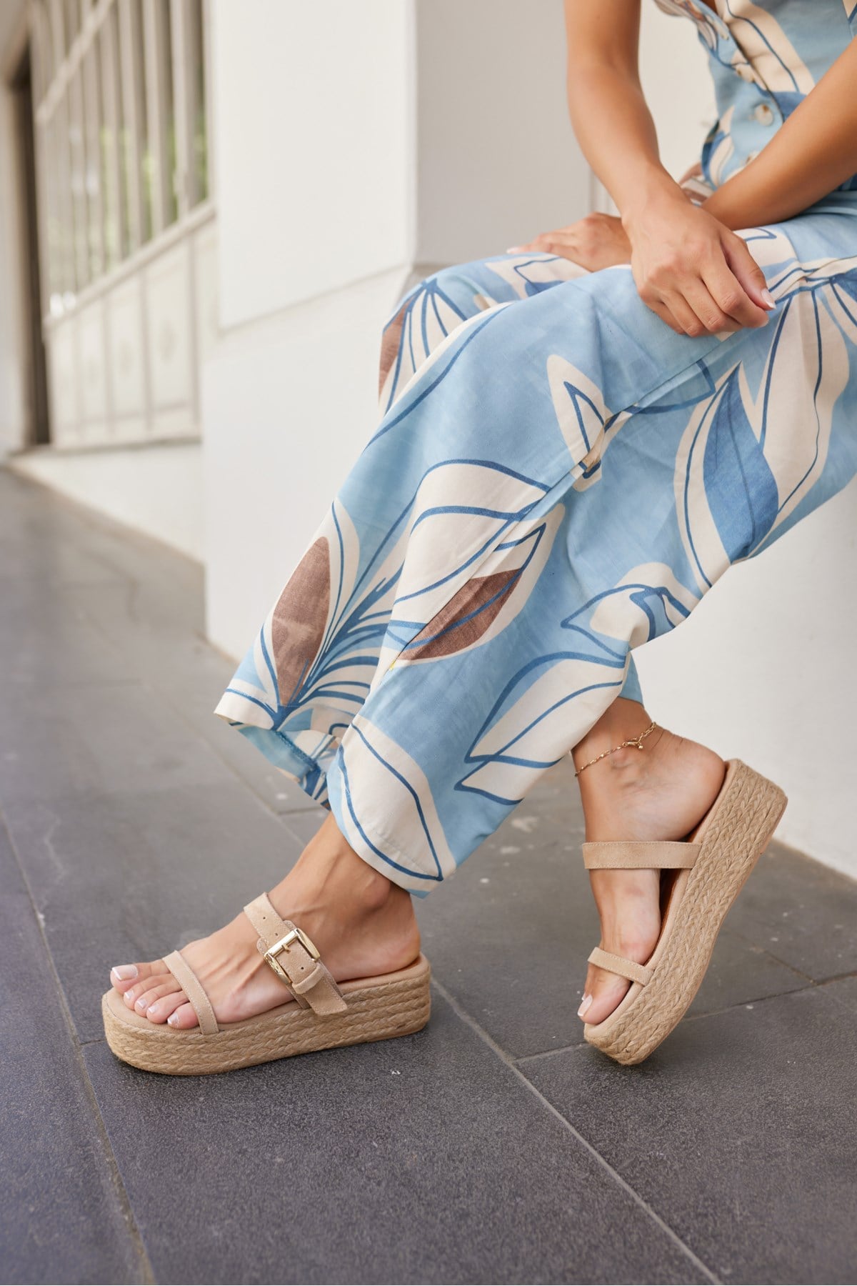 LUZY KADIN BEJ GERCEK SUET TOKALI ESPADRİL TERLİK