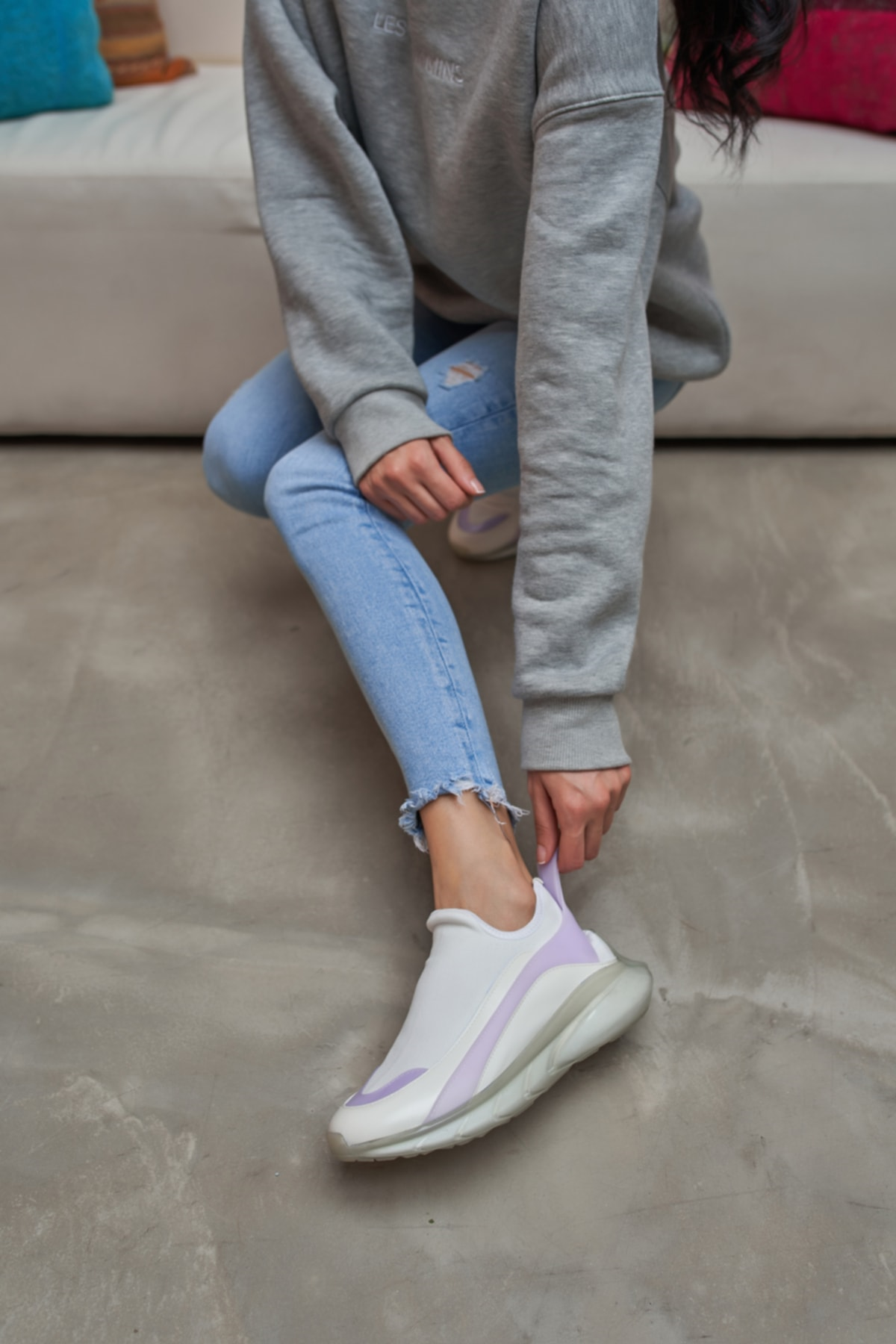 Calole Kadın Beyaz Airtaban Detay Trıko Sneakers Ayakkabi