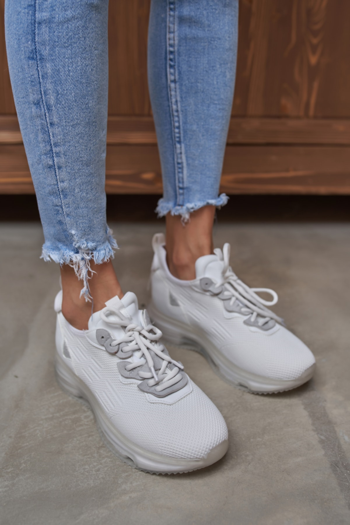 Paint Kadın Beyaz Trıko Airtaban Detay Sneakers Ayakkabi