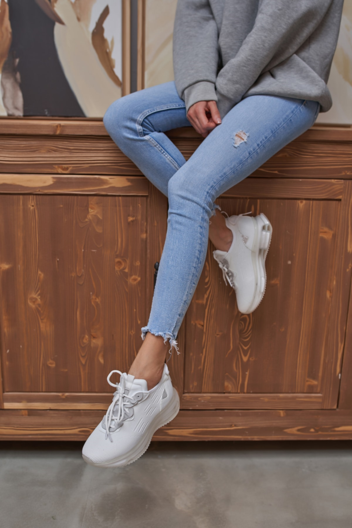 Paint Kadın Beyaz Trıko Airtaban Detay Sneakers Ayakkabi