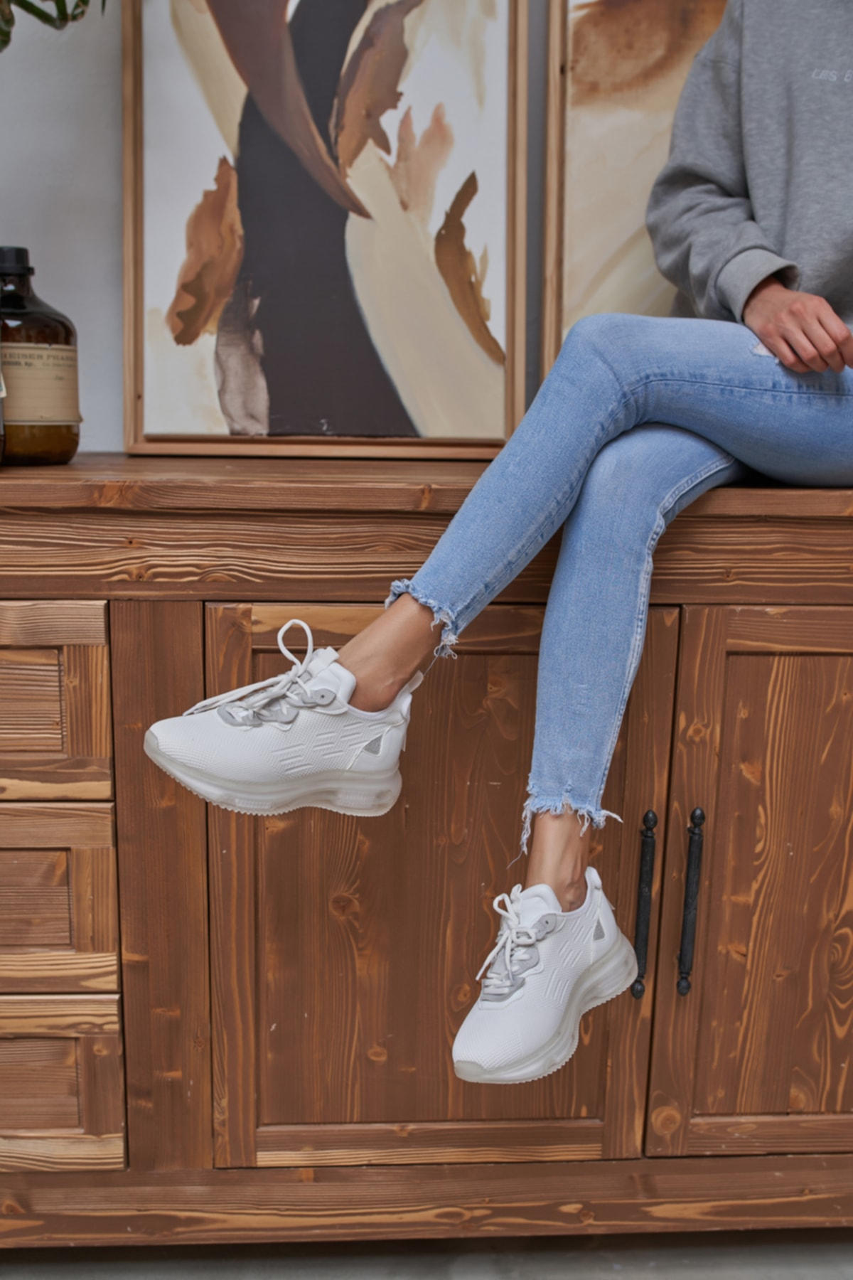 Paint Kadın Beyaz Trıko Airtaban Detay Sneakers Ayakkabi