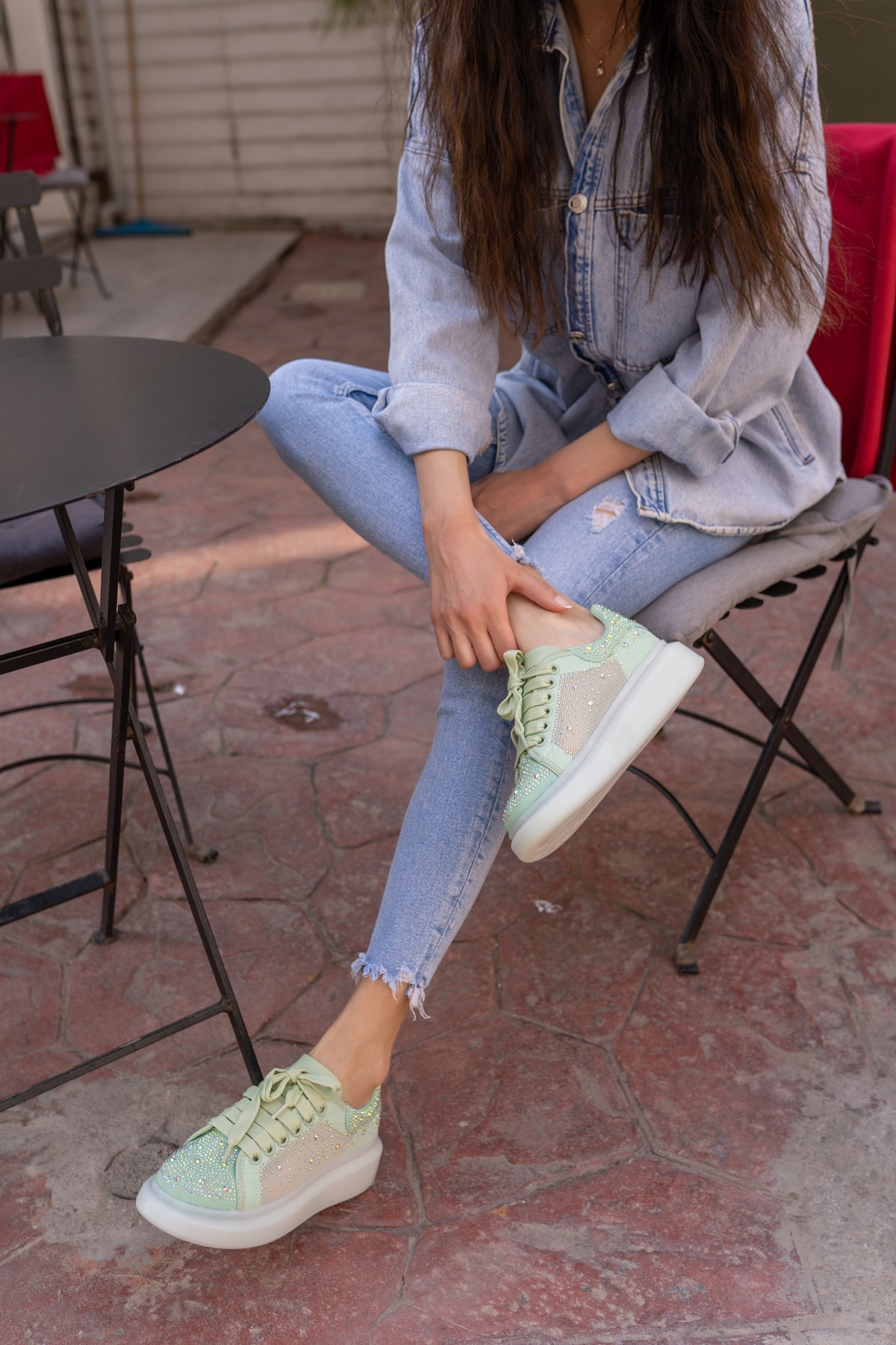 Ellins Kadin Yeşil Taş Detay Sneakers