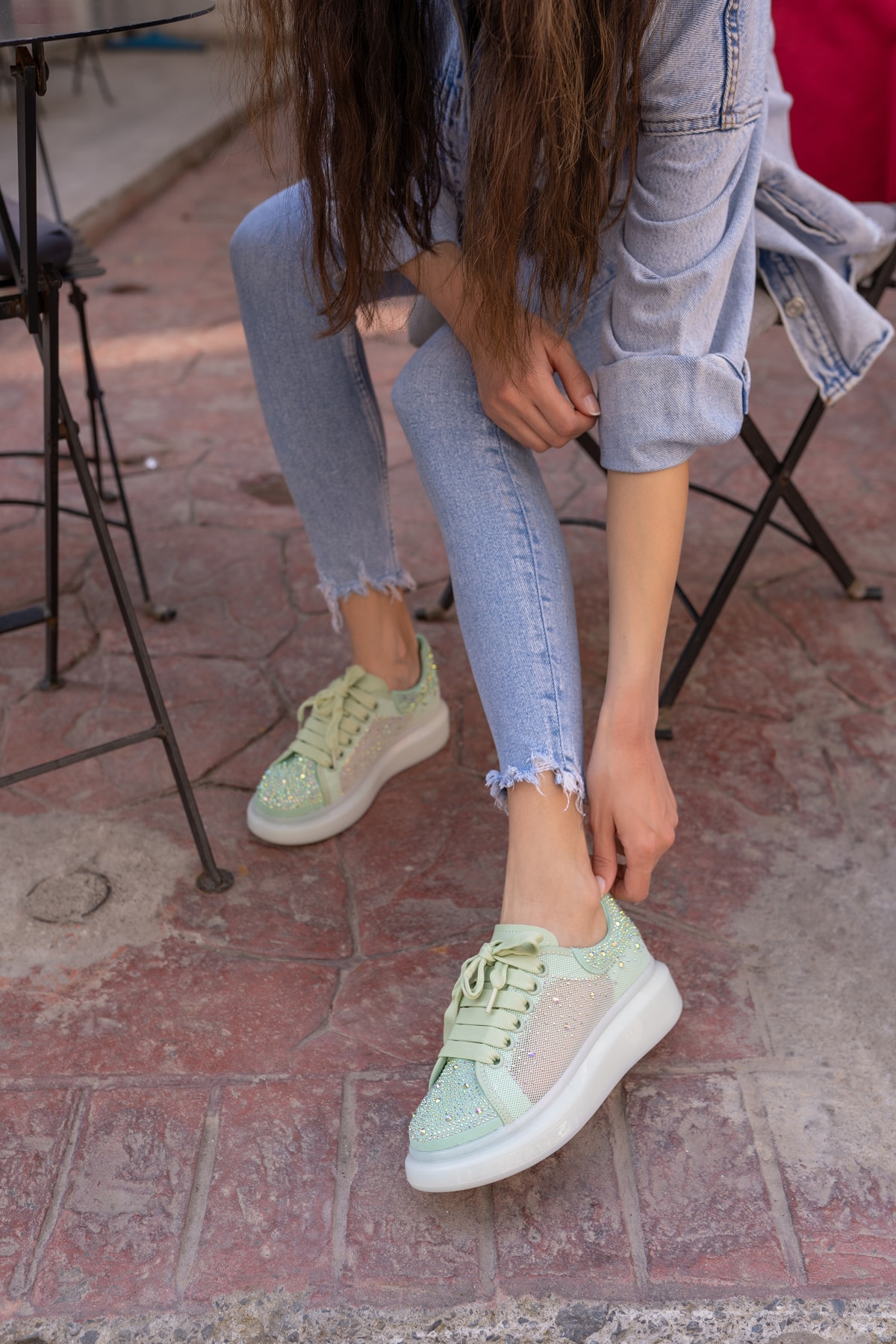 Ellins Kadin Yeşil Taş Detay Sneakers