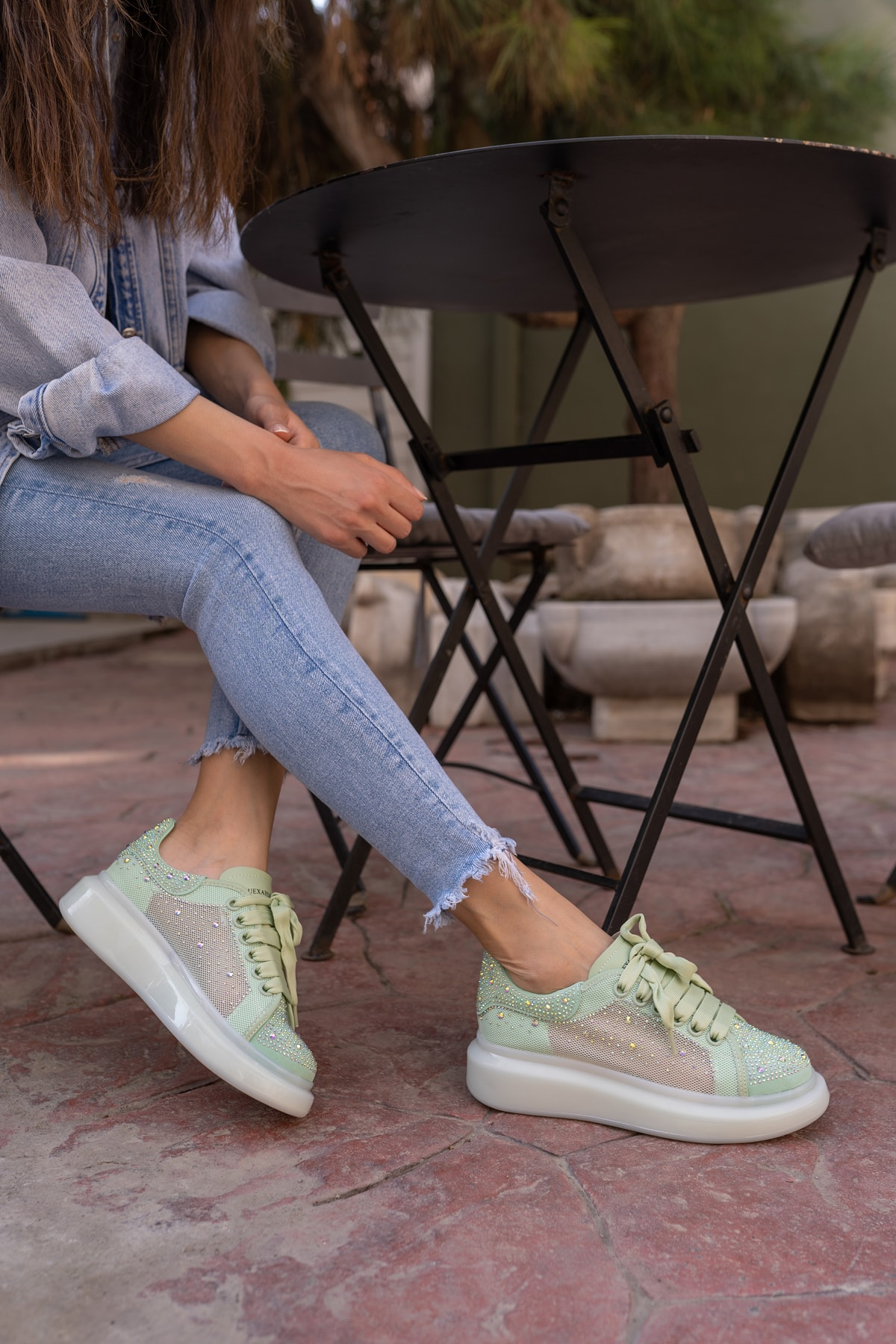 Ellins Kadin Yeşil Taş Detay Sneakers