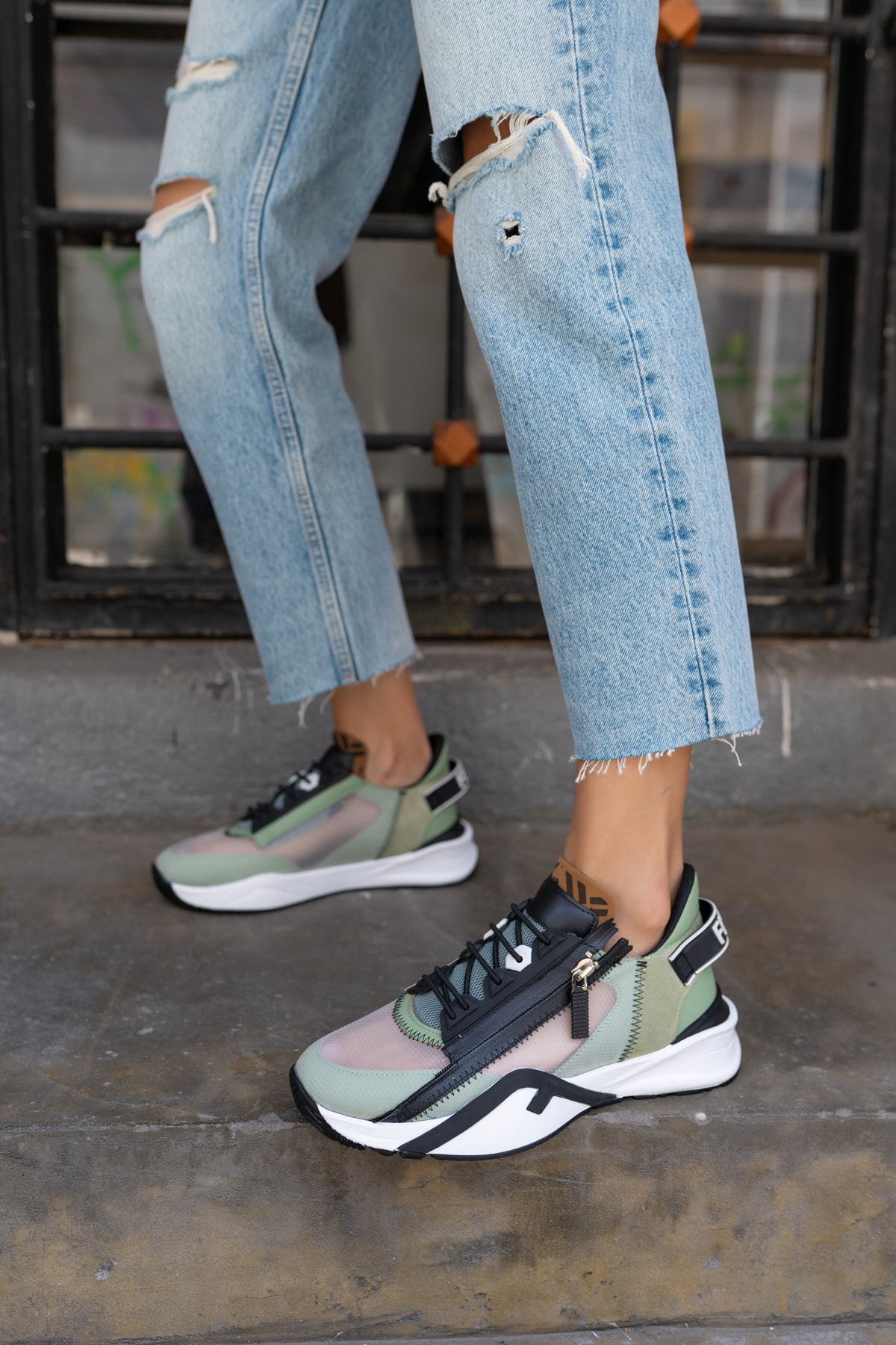 Mojca Kadin Yeşil File Detay Sneakers