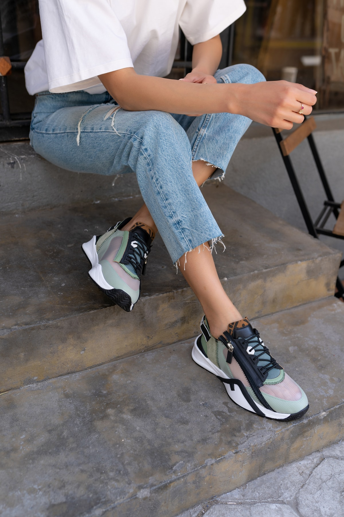 Mojca Kadin Yeşil File Detay Sneakers